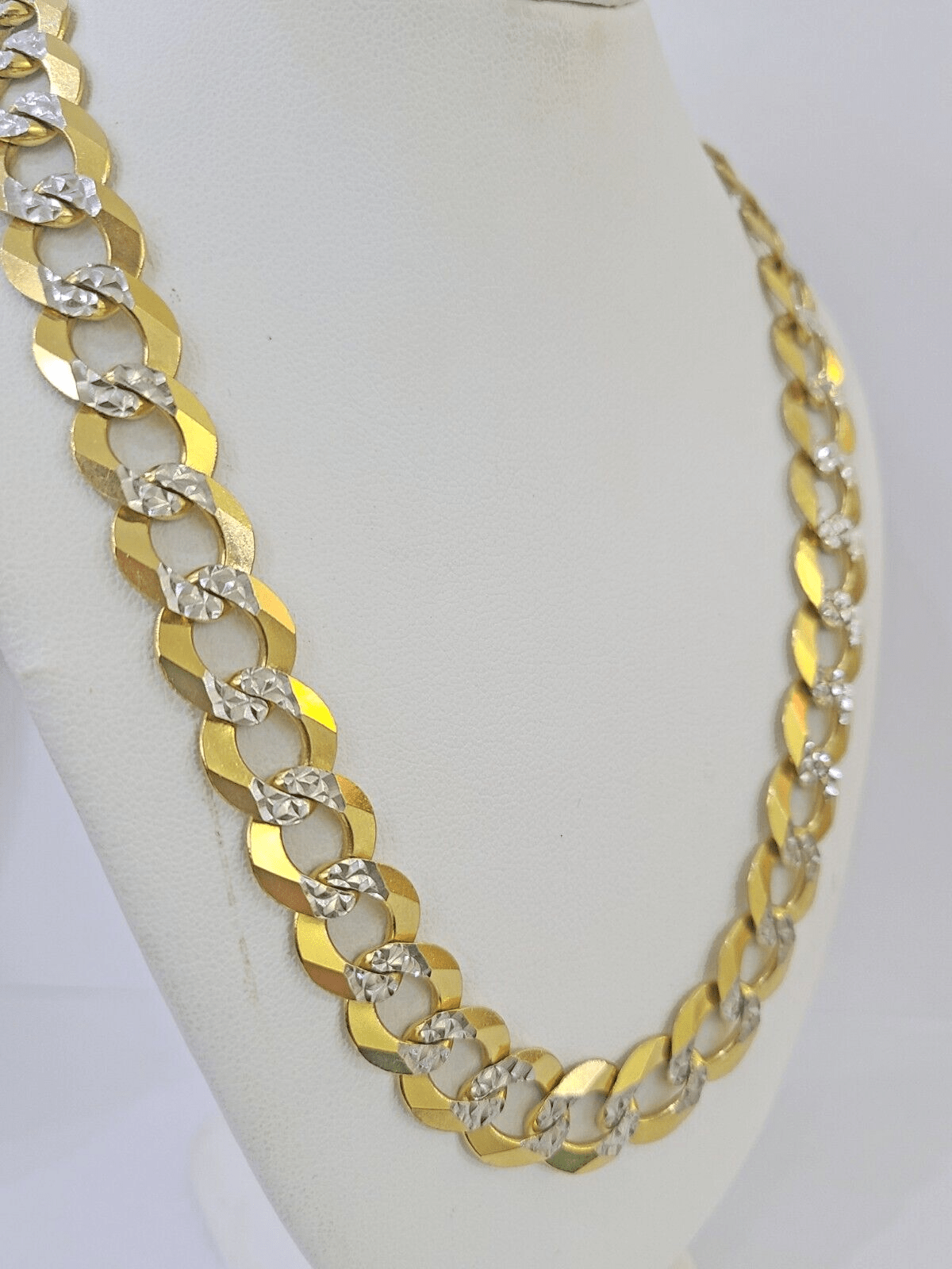 Real 10k Yellow Gold Cuban Curb Link Chain 12mm 28" Gold Diamond cut - GoldenlinQ