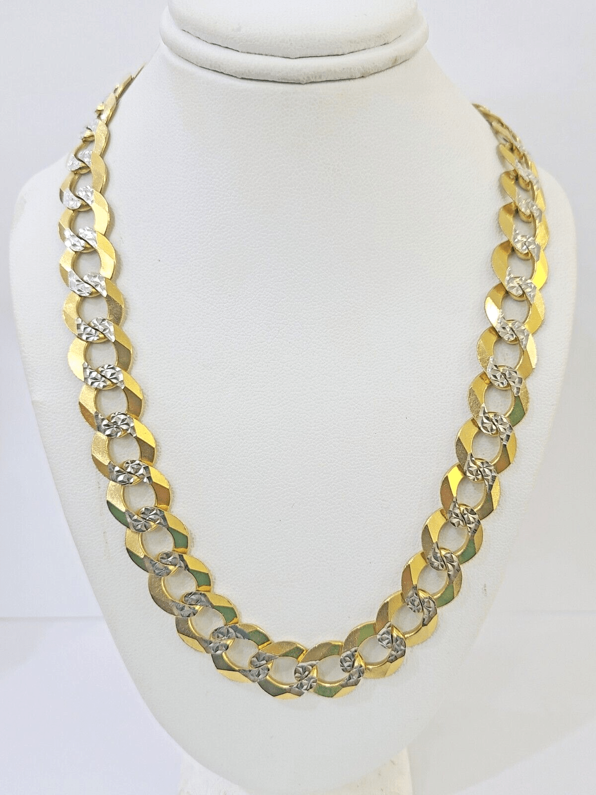 Real 10k Yellow Gold Cuban Curb Link Chain 12mm 28" Gold Diamond cut - GoldenlinQ