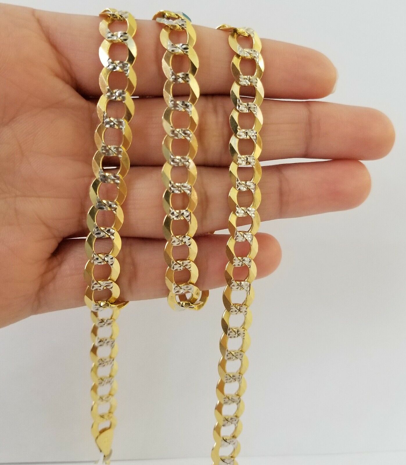 Real 10k Yellow Gold Cuban Curb Link Chain 9mm gold with diamond cuts - GoldenlinQ