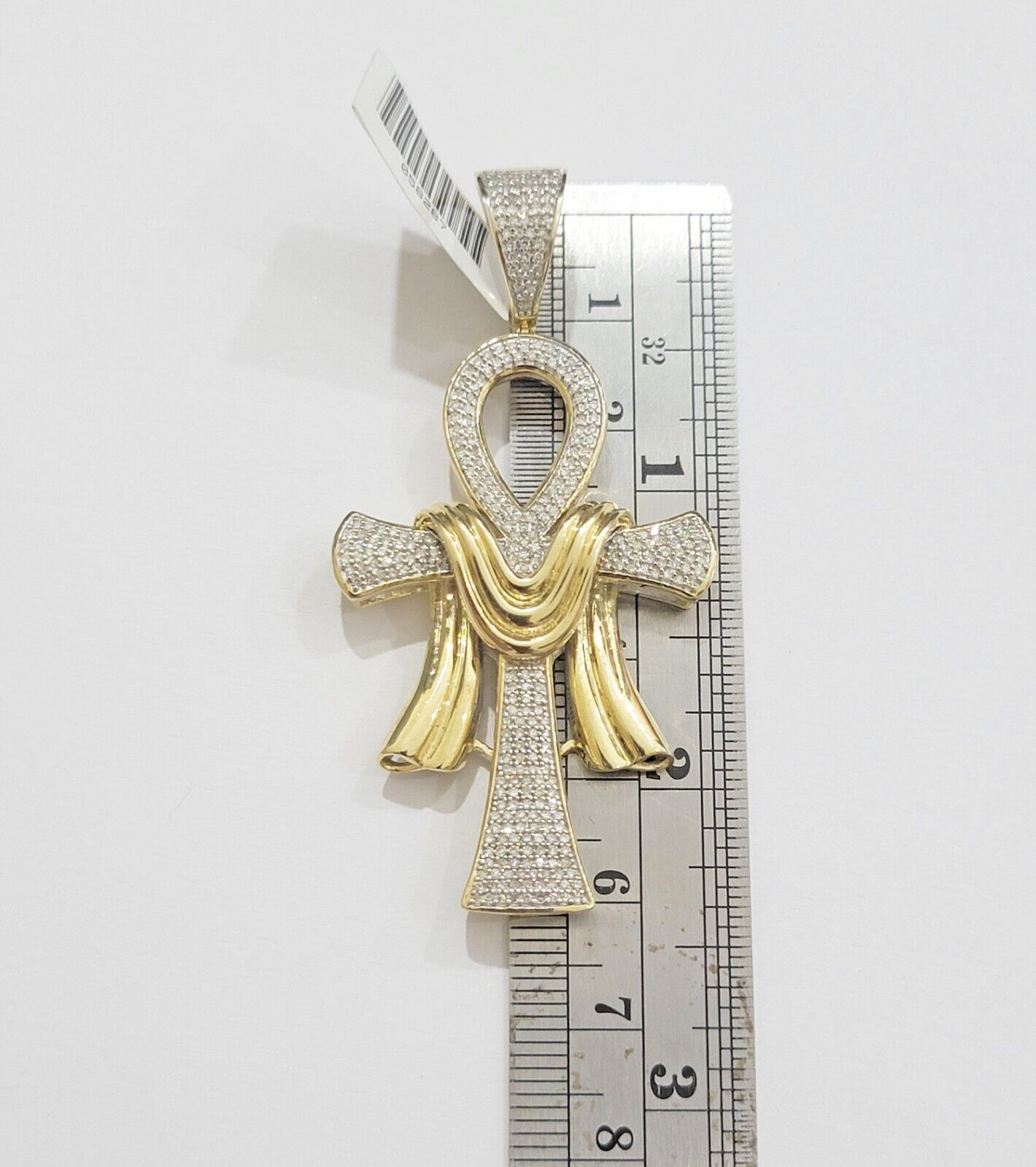 Real 10k Yellow Gold Diamond Ankh Cross Charm Pendant 0.80 CT Mens 2.5Inch - GoldenlinQ