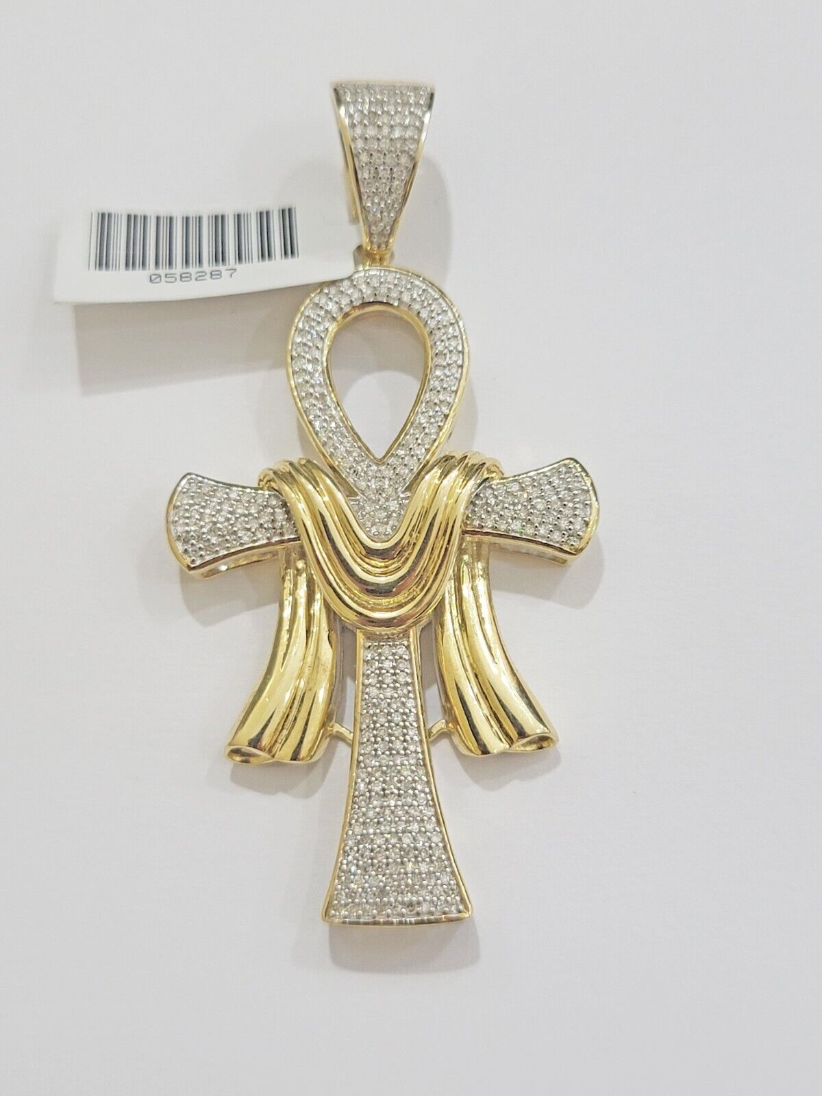 Real 10k Yellow Gold Diamond Ankh Cross Charm Pendant 0.80 CT Mens 2.5Inch - GoldenlinQ