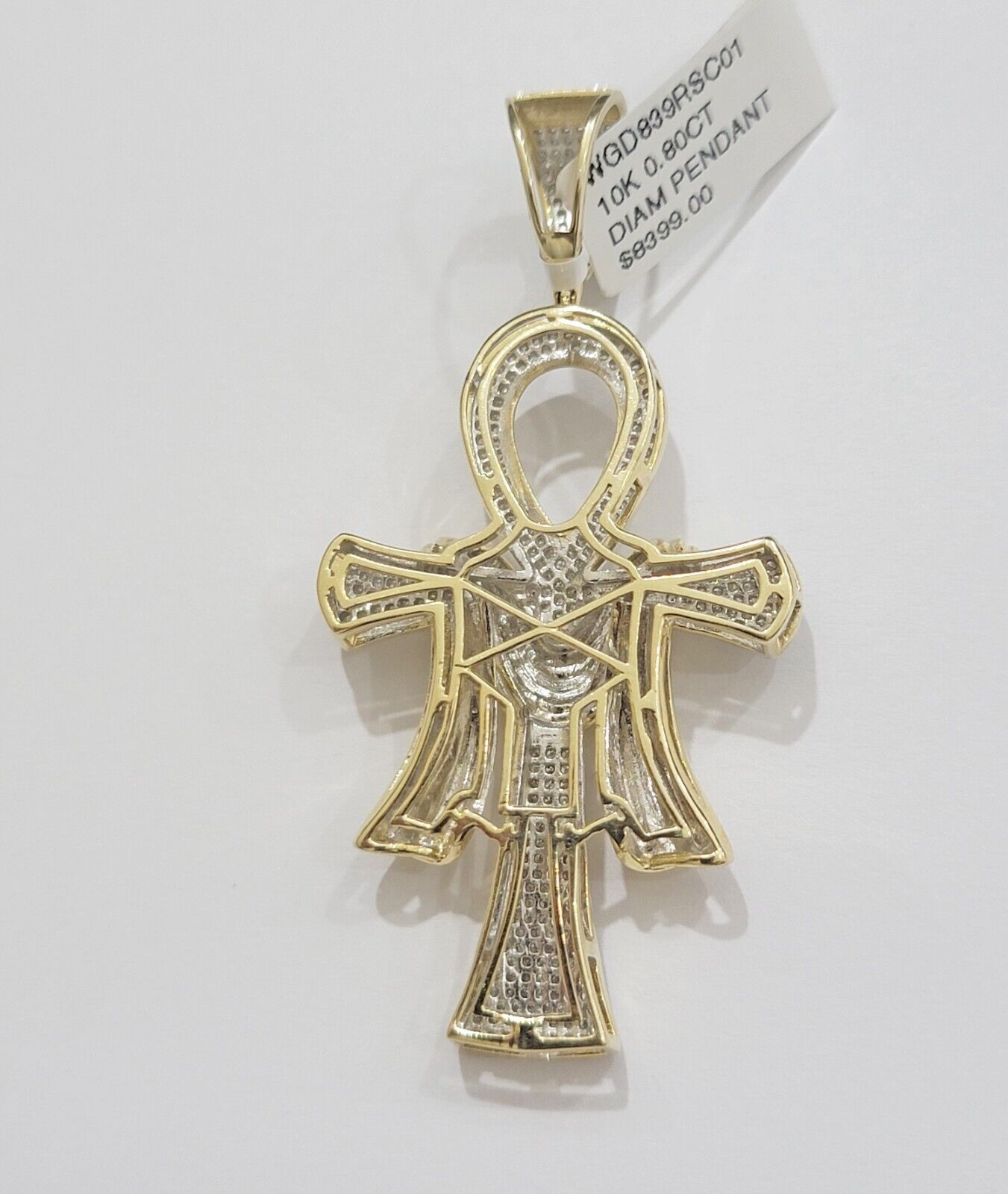 Real 10k Yellow Gold Diamond Ankh Cross Charm Pendant 0.80 CT Mens 2.5Inch - GoldenlinQ