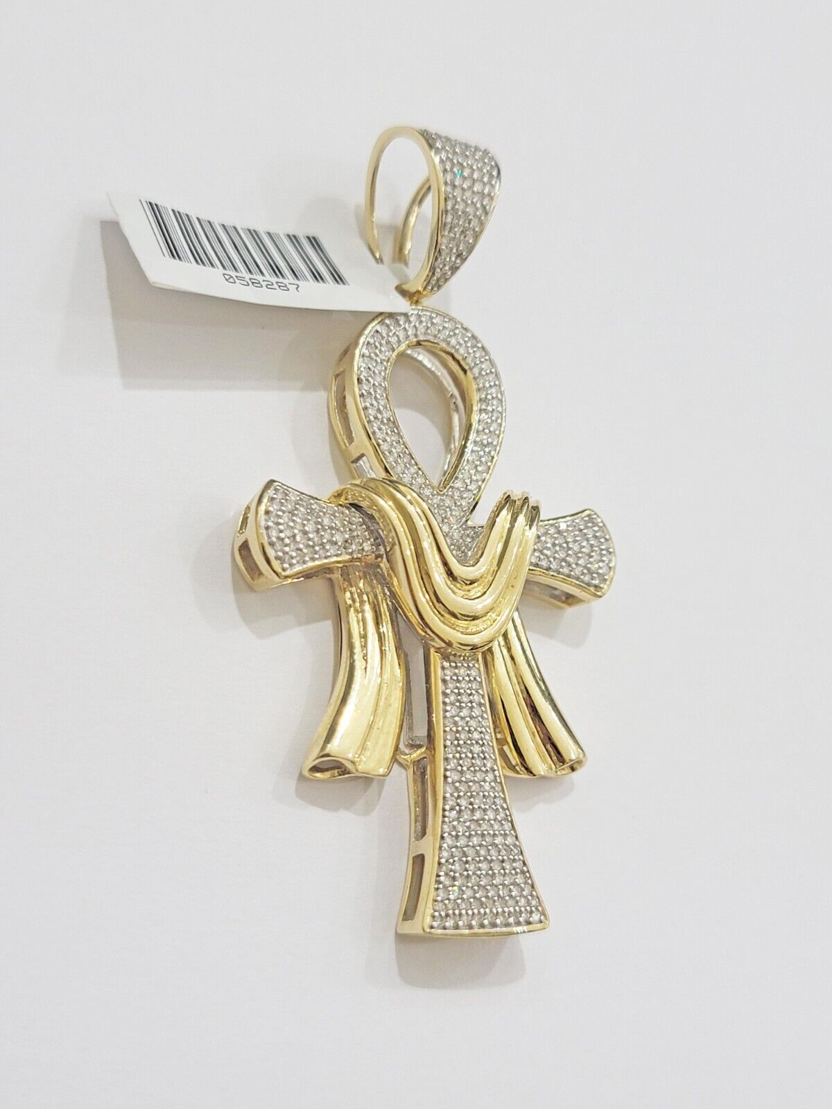 Real 10k Yellow Gold Diamond Ankh Cross Charm Pendant 0.80 CT Mens 2.5Inch - GoldenlinQ