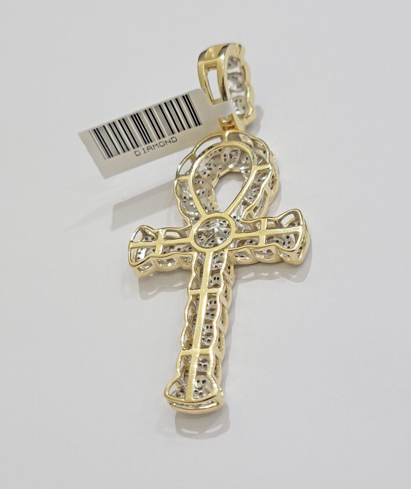 Real 10k Yellow Gold Diamond Ankh Cross Charm Pendant 1.08 CT Mens 2.5Inch - GoldenlinQ