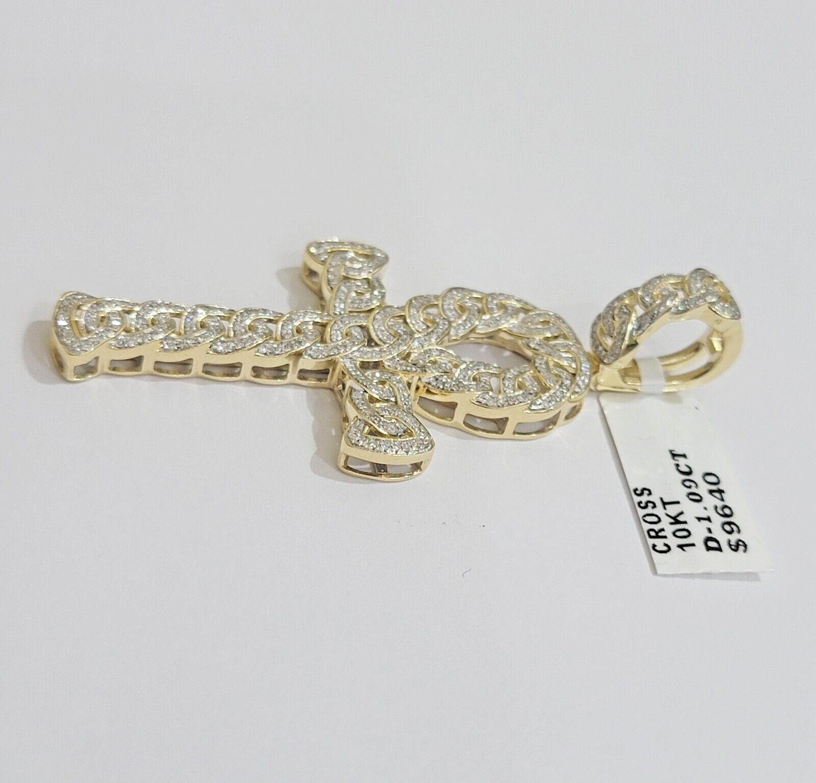 Real 10k Yellow Gold Diamond Ankh Cross Charm Pendant 1.08 CT Mens 2.5Inch - GoldenlinQ