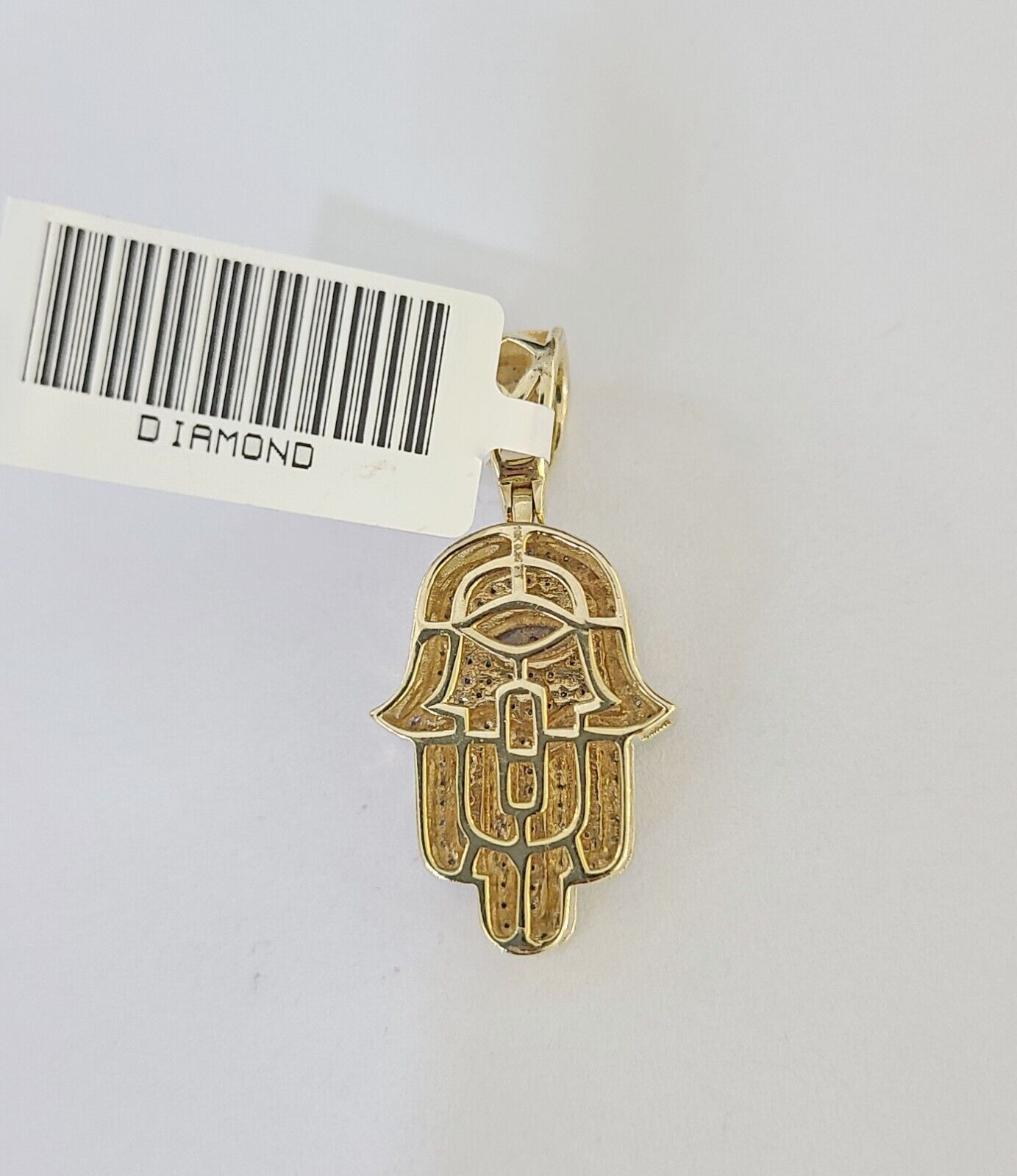 Real 10k Yellow Gold Diamond Charm Hamsa Hand Pendant& Cuban Link Chain Neckalce - GoldenlinQ