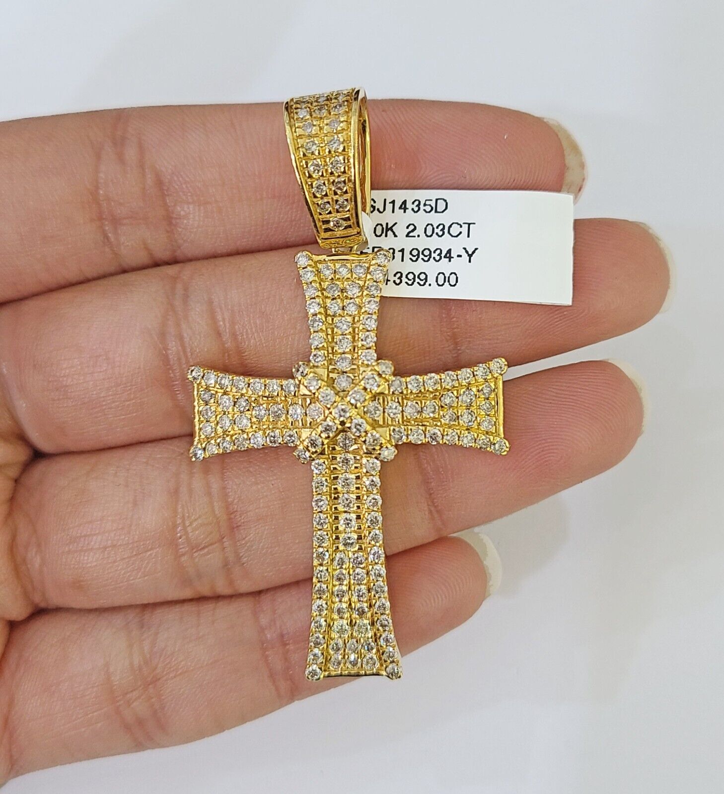 Real 10k Yellow Gold Diamond Cross Charm Men Women Pendant Genuine 2" - GoldenlinQ