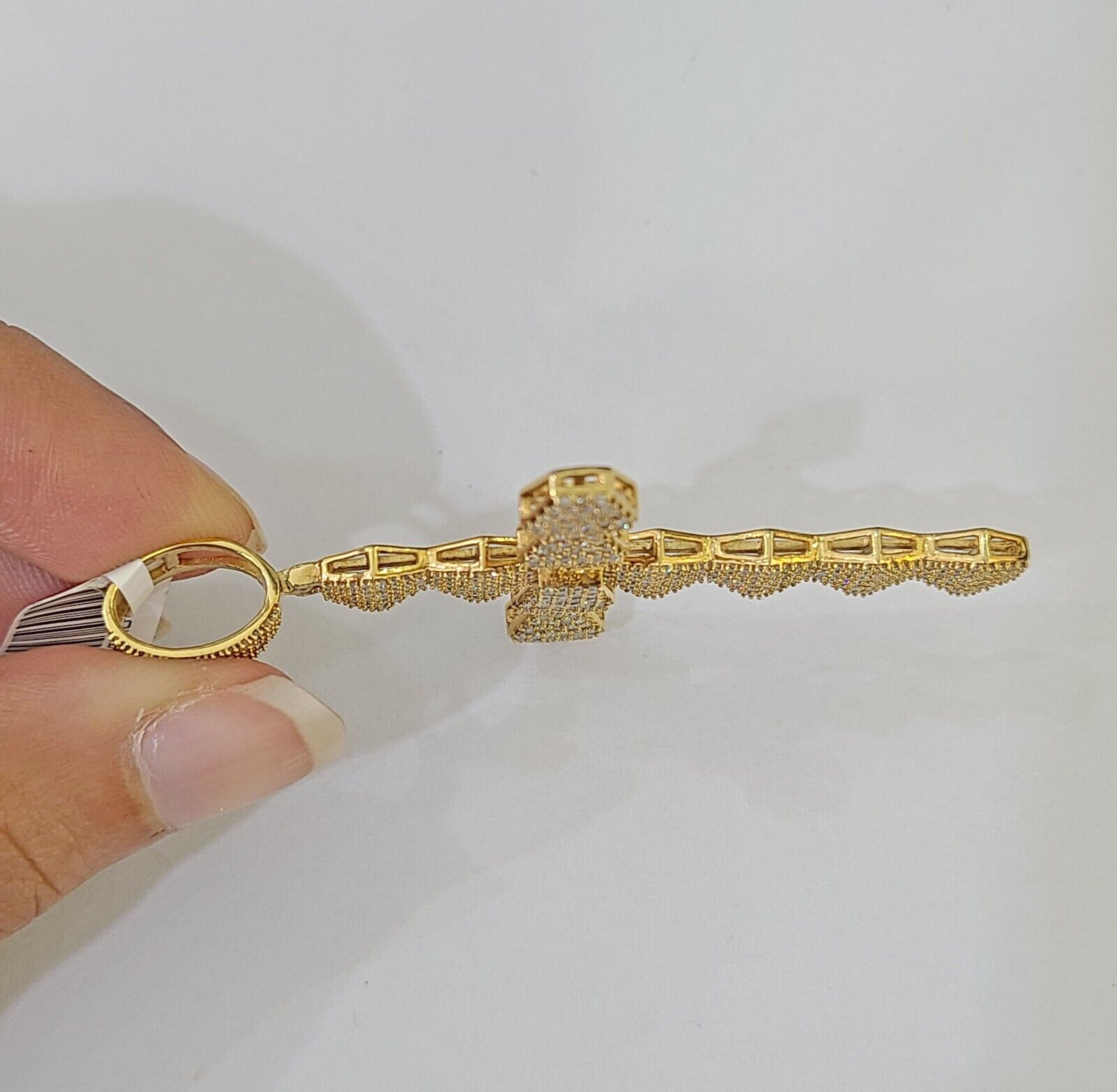 Real 10k Yellow Gold Diamond Cross Charm Men Women Pendant Genuine 2.5" - GoldenlinQ