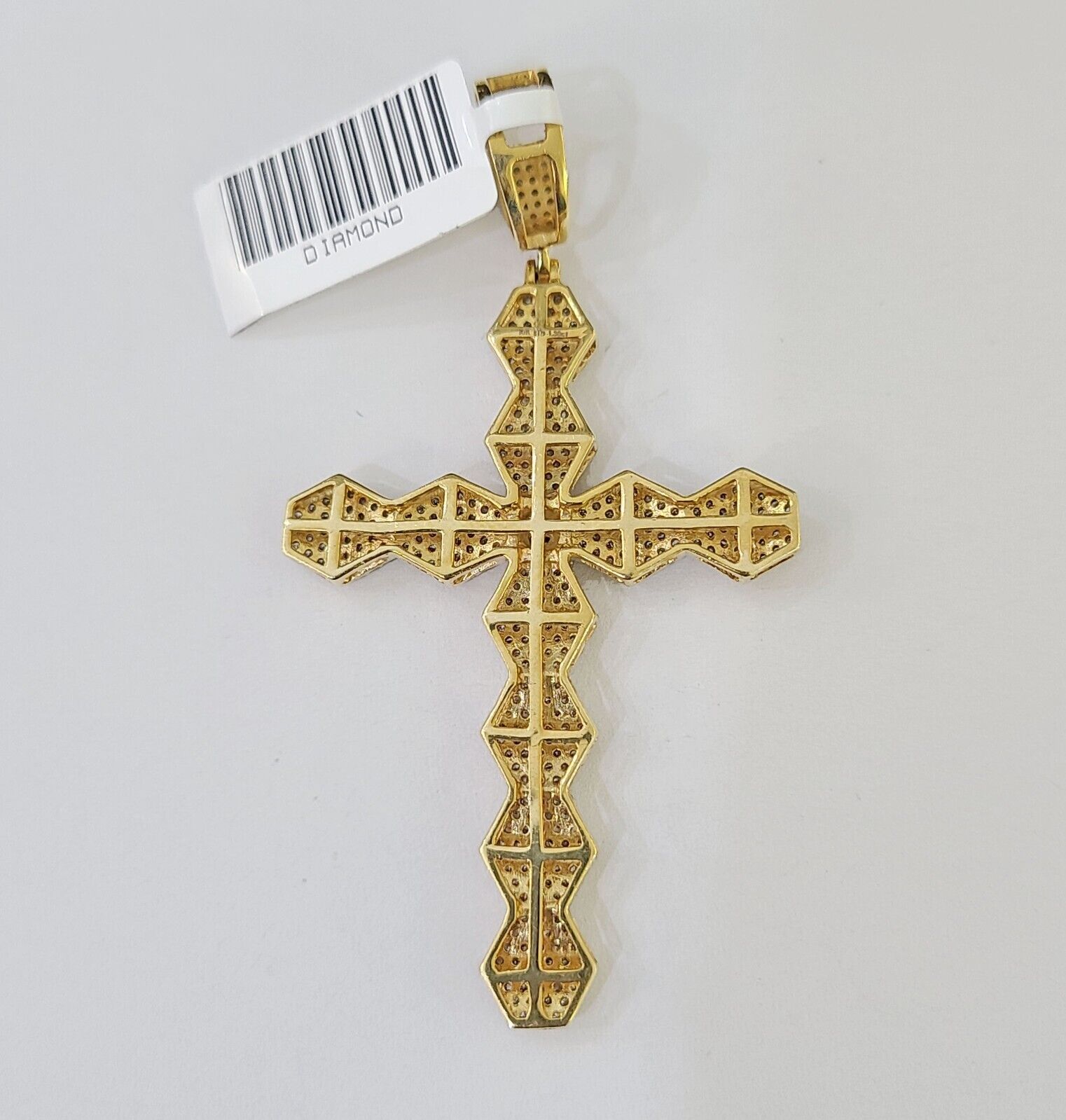 Real 10k Yellow Gold Diamond Cross Charm Men Women Pendant Genuine 2.5" - GoldenlinQ