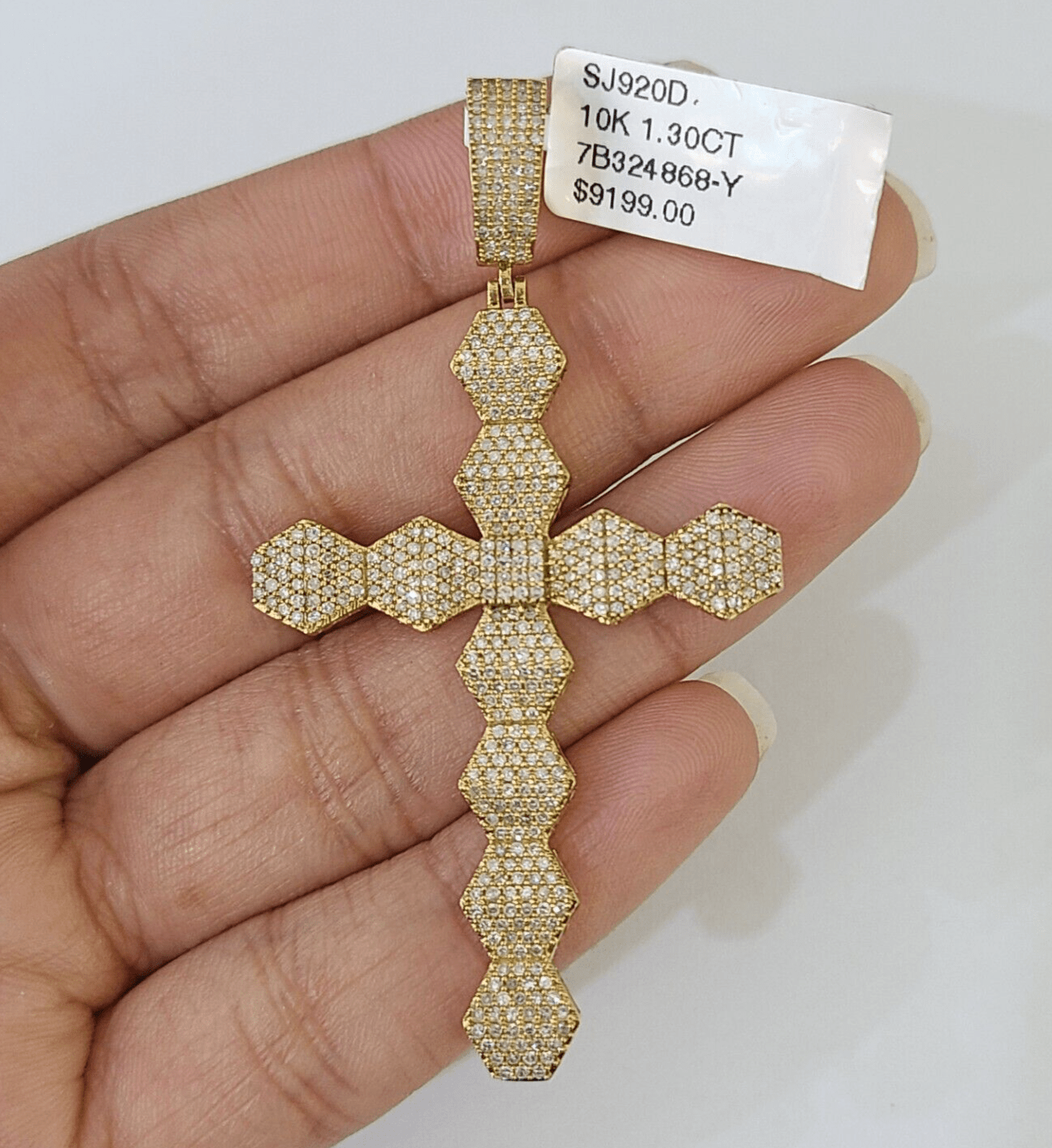 Real 10k Yellow Gold Diamond Cross Charm Men Women Pendant Genuine 2.5" - GoldenlinQ
