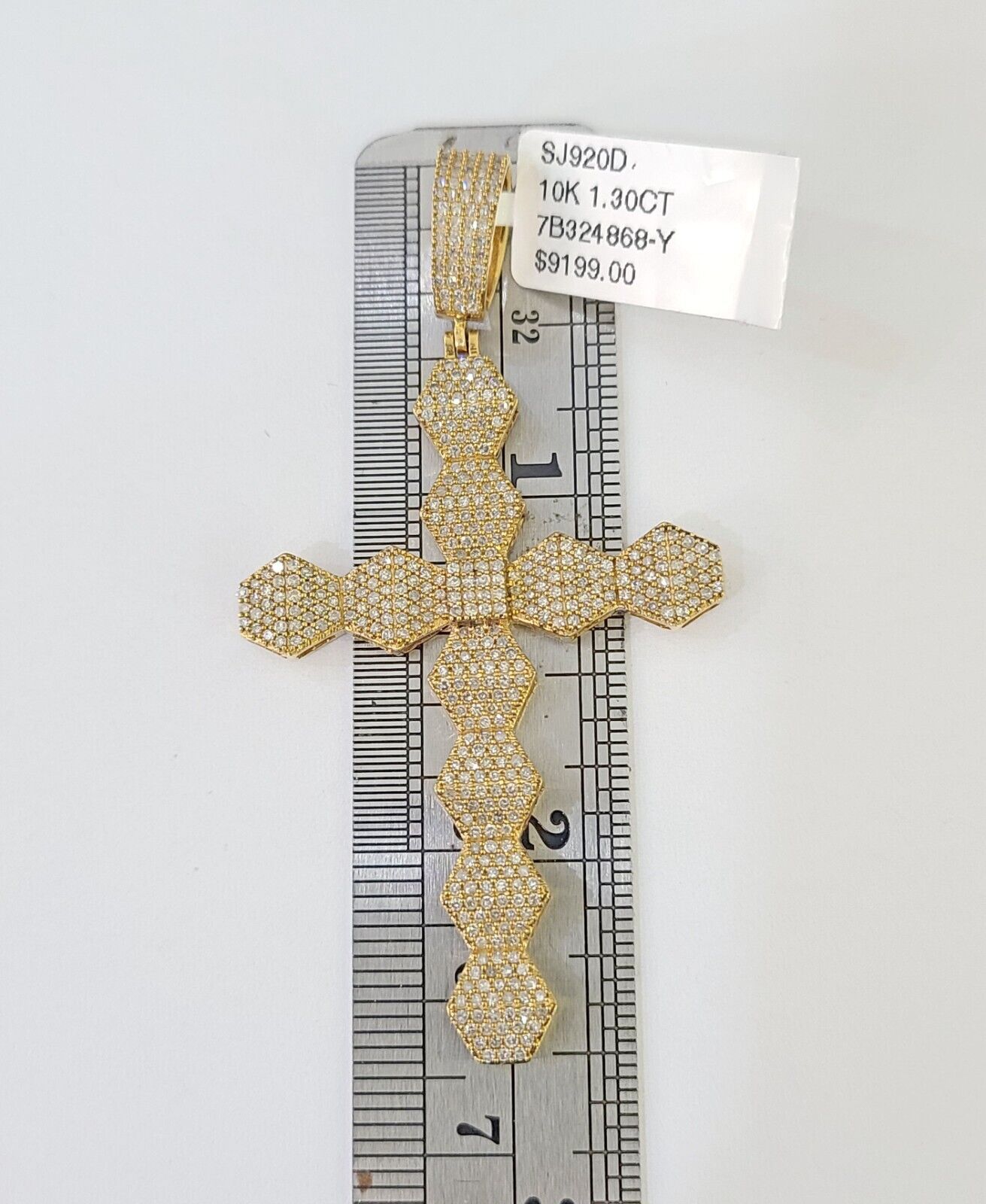 Real 10k Yellow Gold Diamond Cross Charm Men Women Pendant Genuine 2.5" - GoldenlinQ