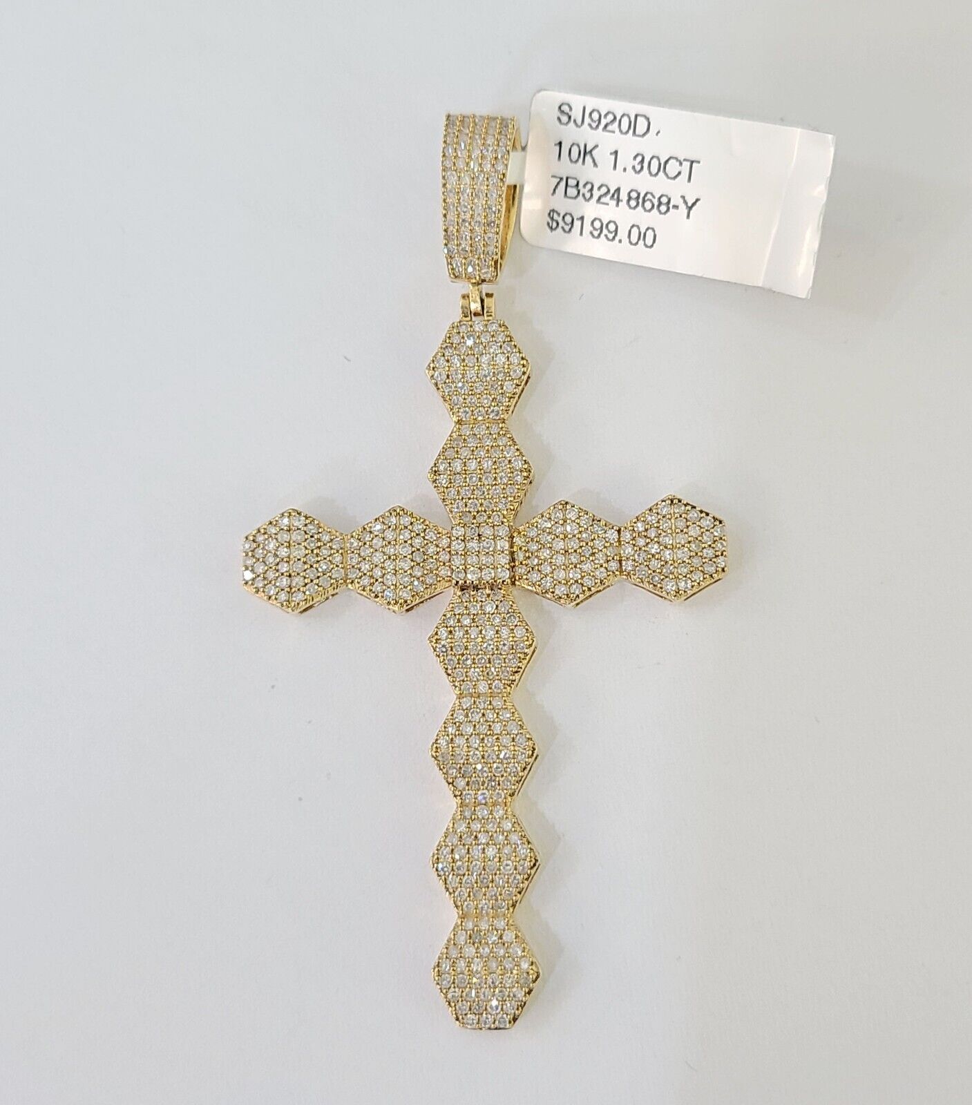 Real 10k Yellow Gold Diamond Cross Charm Men Women Pendant Genuine 2.5" - GoldenlinQ