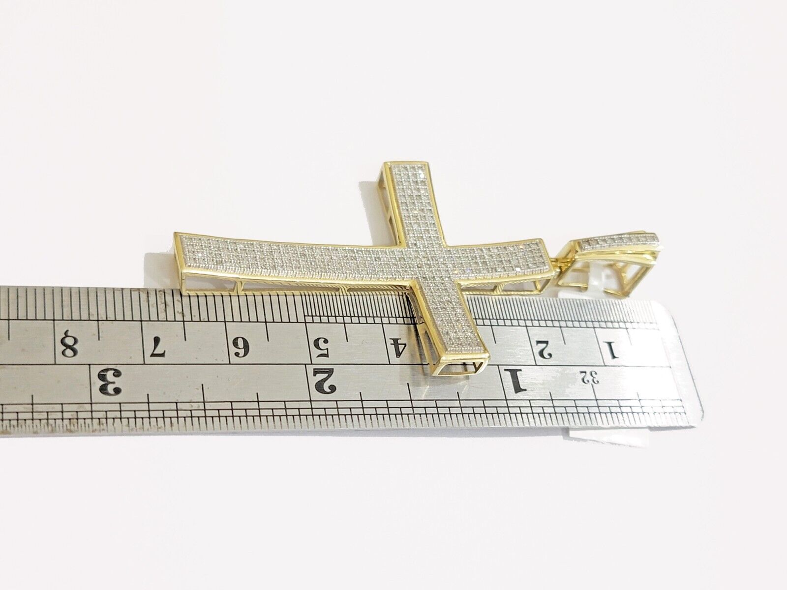 Real 10k Yellow Gold Diamond Cross Charm Pendant 0.75 CT Men Jesus Cross 2.5Inch - GoldenlinQ