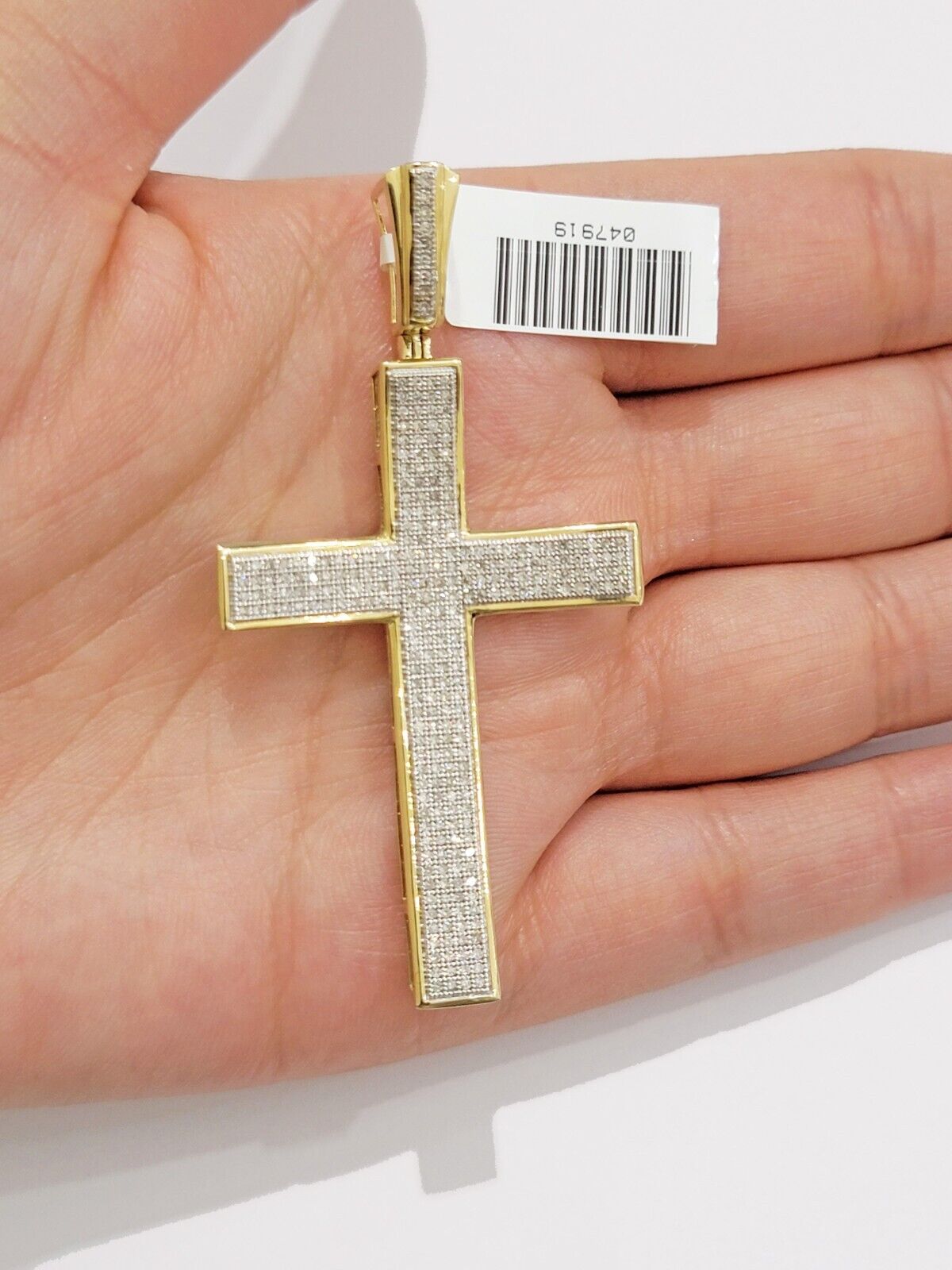 Real 10k Yellow Gold Diamond Cross Charm Pendant 0.75 CT Men Jesus Cross 2.5Inch - GoldenlinQ