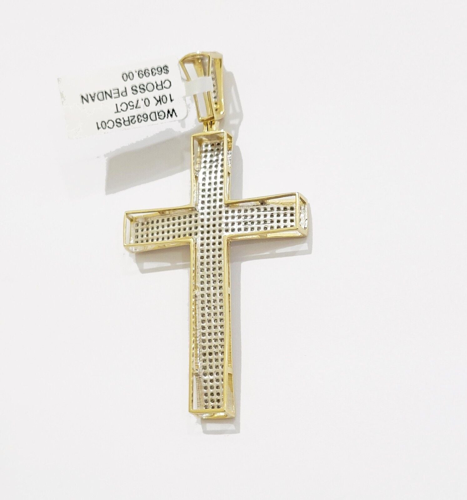 Real 10k Yellow Gold Diamond Cross Charm Pendant 0.75 CT Men Jesus Cross 2.5Inch - GoldenlinQ