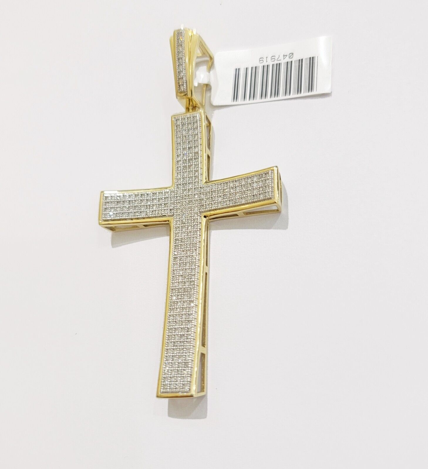 Real 10k Yellow Gold Diamond Cross Charm Pendant 0.75 CT Men Jesus Cross 2.5Inch - GoldenlinQ