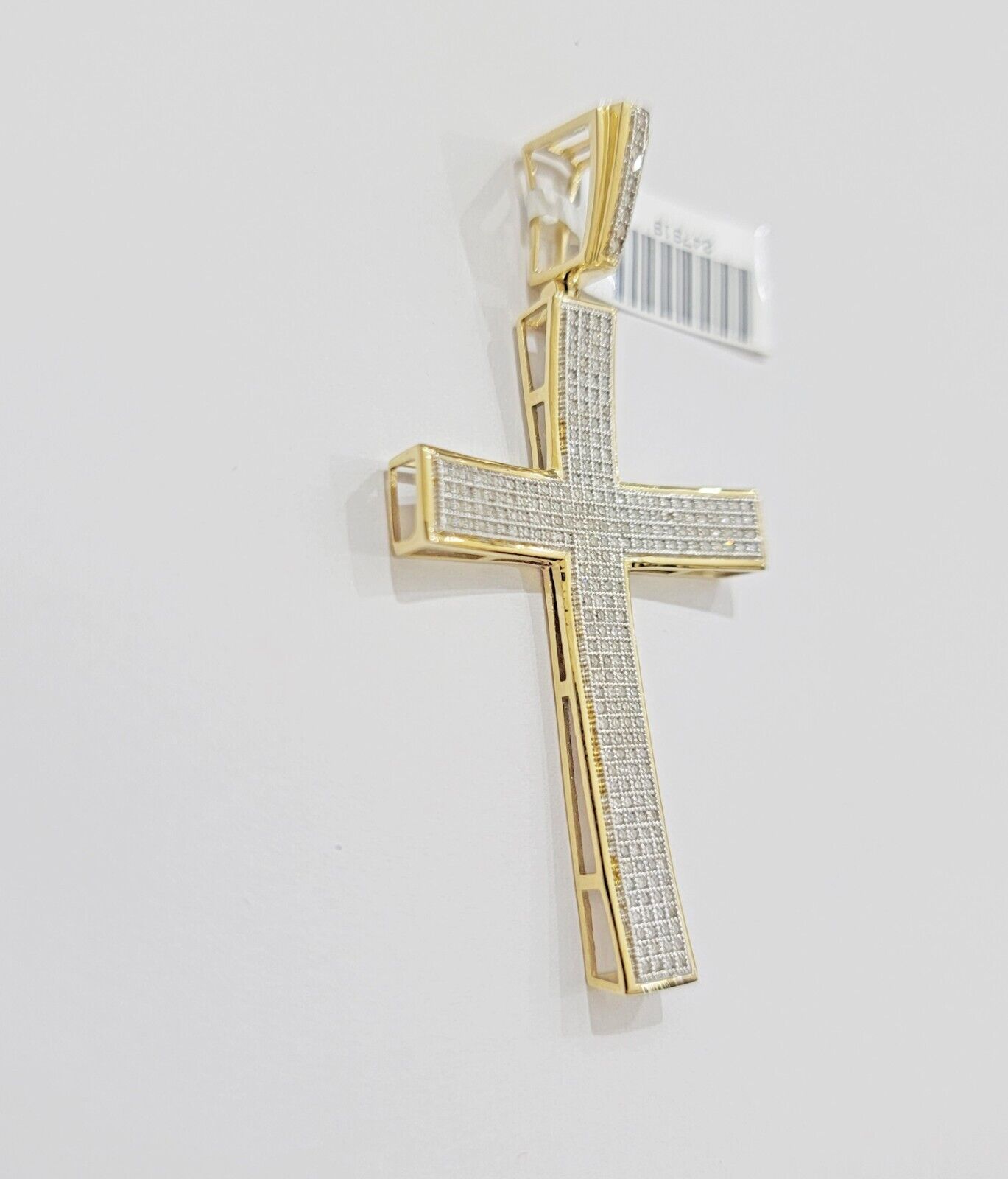 Real 10k Yellow Gold Diamond Cross Charm Pendant 0.75 CT Men Jesus Cross 2.5Inch - GoldenlinQ