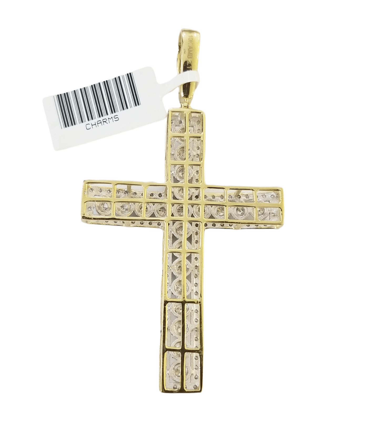 Real 10k Yellow Gold Diamond Cross Charm Pendant 2CT Dia Men Jesus Cross 2.5Inch - GoldenlinQ