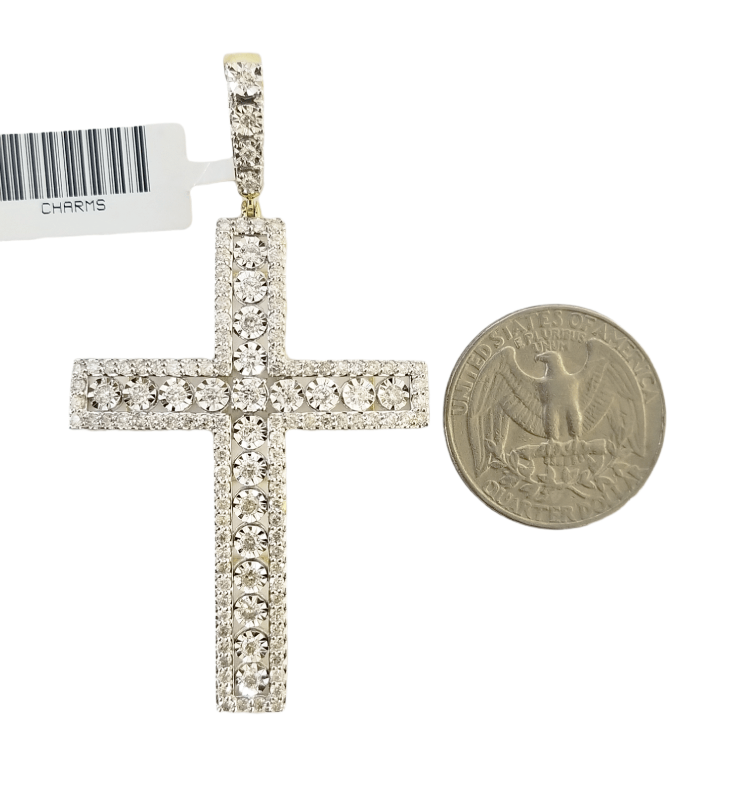 Real 10k Yellow Gold Diamond Cross Charm Pendant 2CT Dia Men Jesus Cross 2.5Inch - GoldenlinQ
