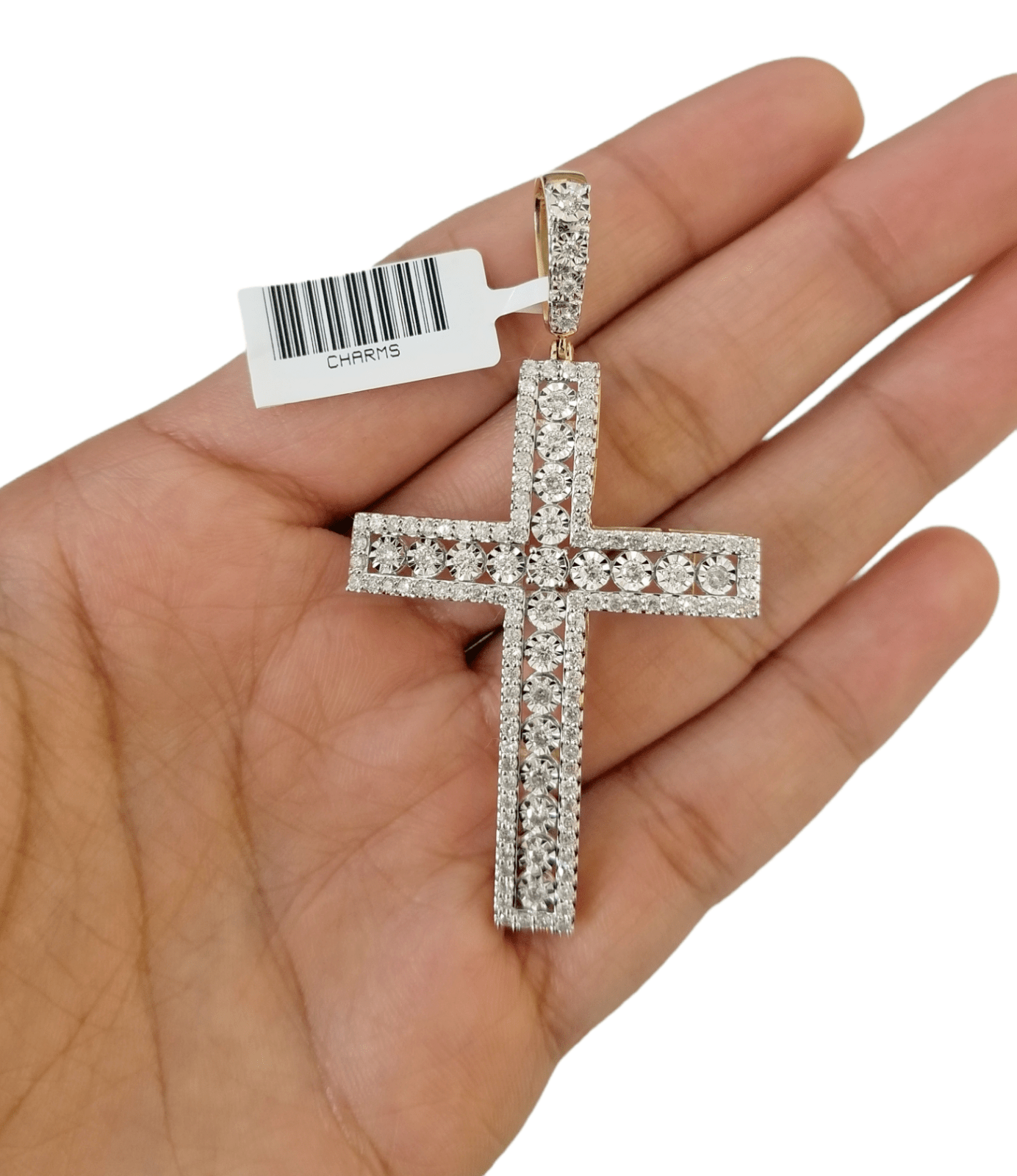 Real 10k Yellow Gold Diamond Cross Charm Pendant 2CT Dia Men Jesus Cross 2.5Inch - GoldenlinQ