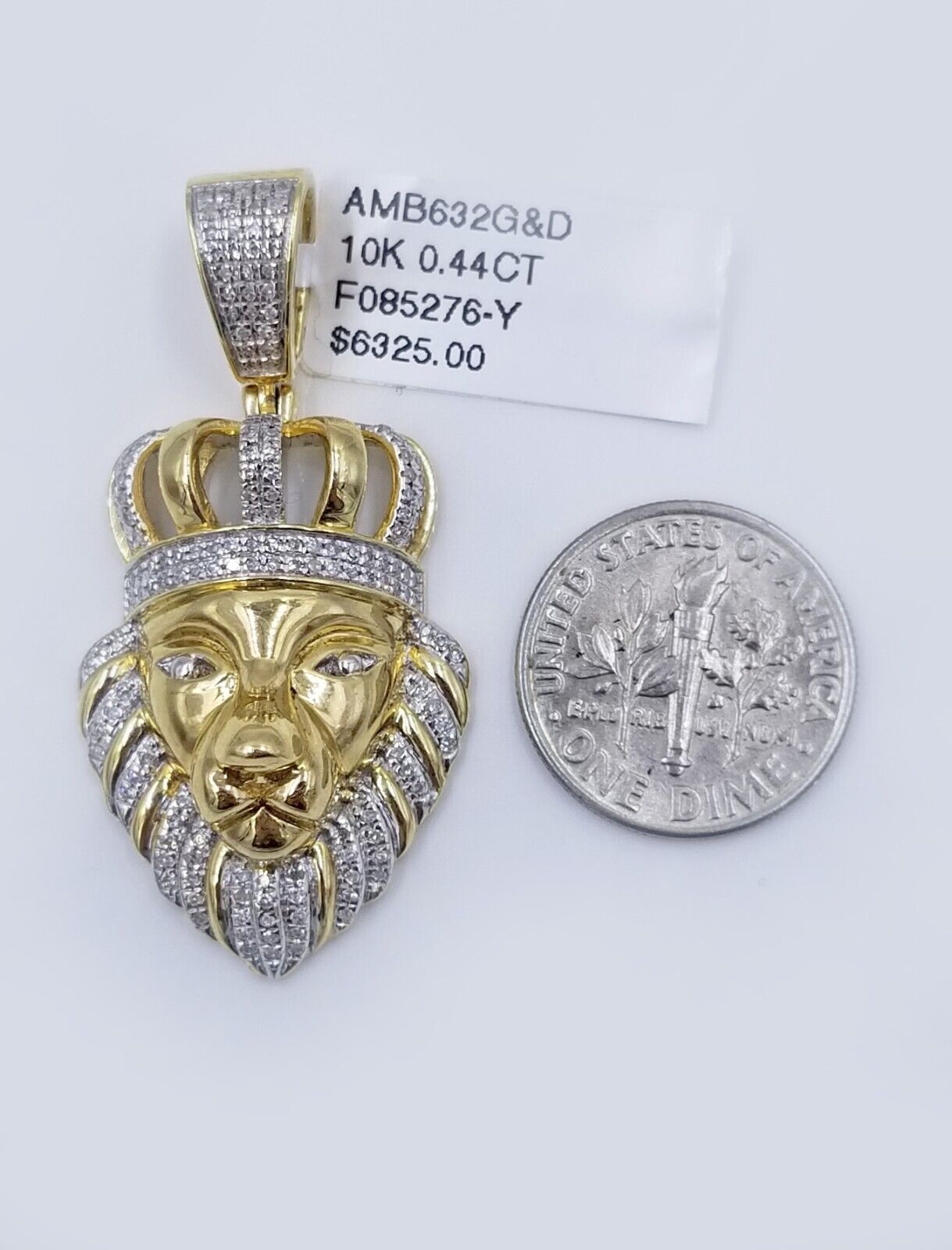 Real 10K Yellow Gold Diamond King Lion Head Pendant Charm Genuine - GoldenlinQ