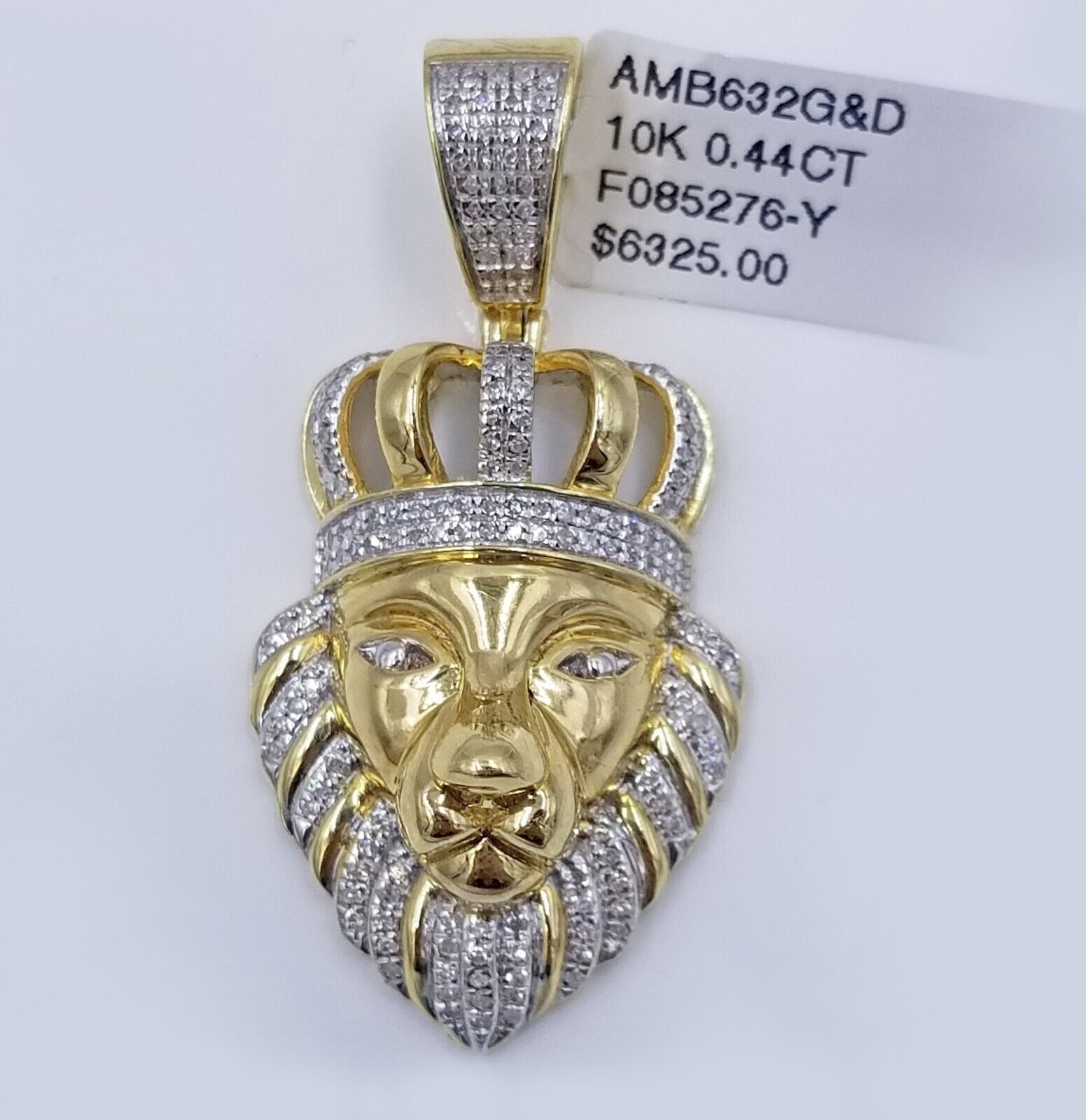 Real 10K Yellow Gold Diamond King Lion Head Pendant Charm Genuine - GoldenlinQ