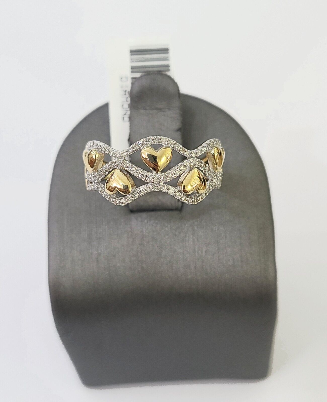 Real 10k Yellow Gold Diamond Ladies Ring 5 Hearts Women Engagement Wedding - GoldenlinQ