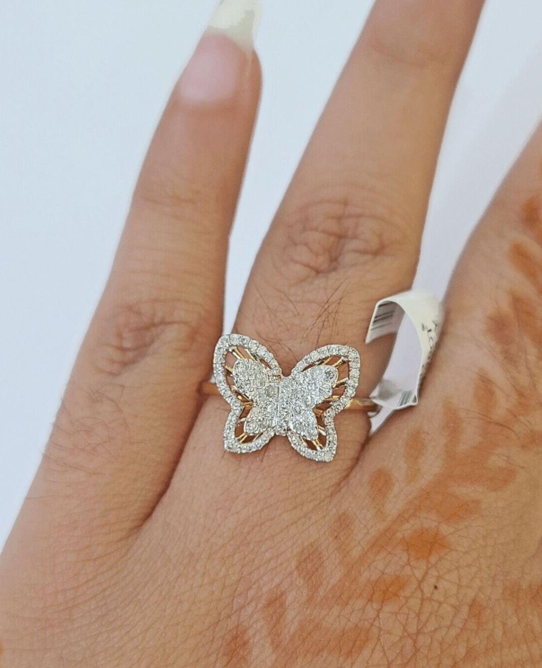 Real 10k Yellow Gold Diamond Ladies Ring Butterfly Women Engagement Wedding - GoldenlinQ
