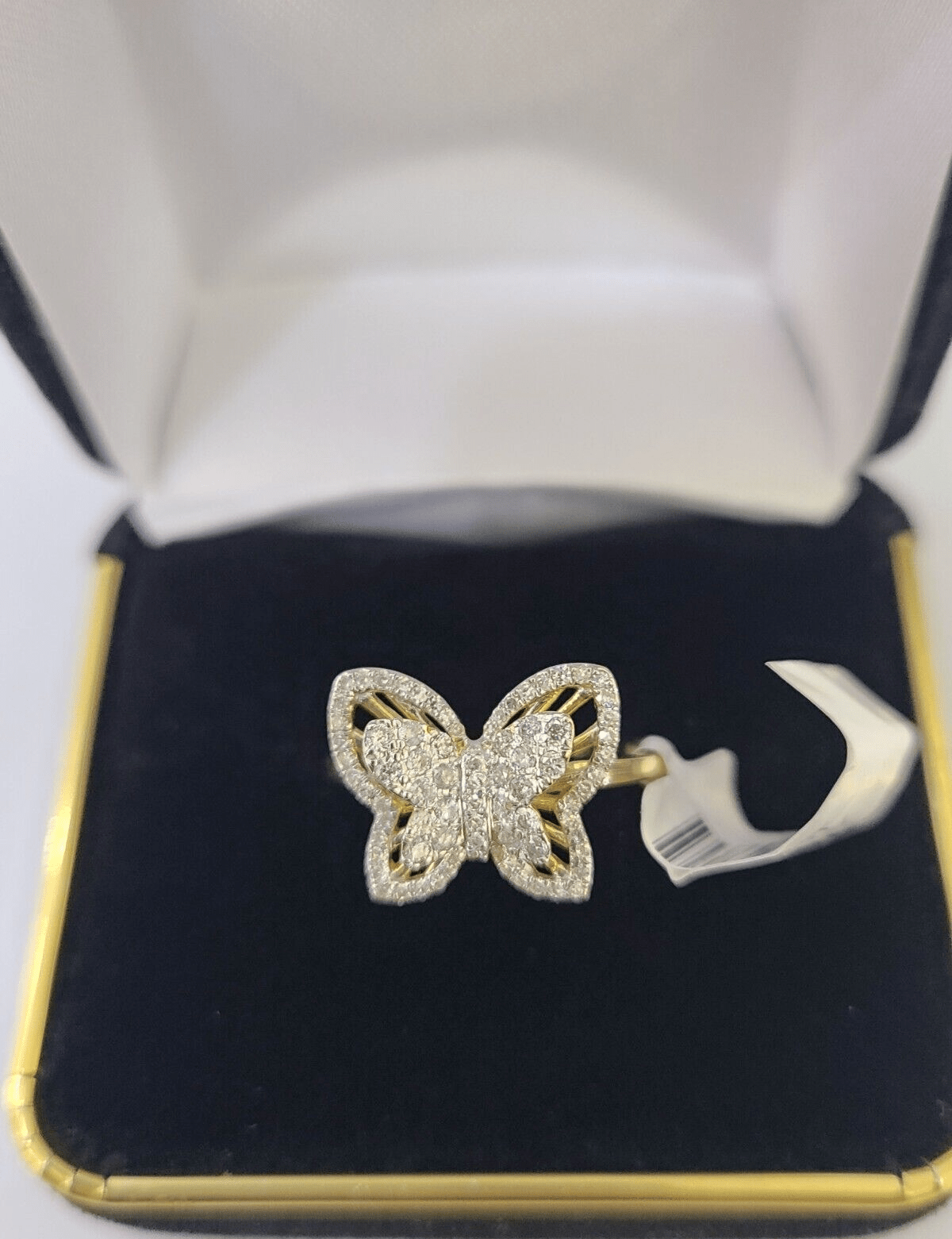 Real 10k Yellow Gold Diamond Ladies Ring Butterfly Women Engagement Wedding - GoldenlinQ