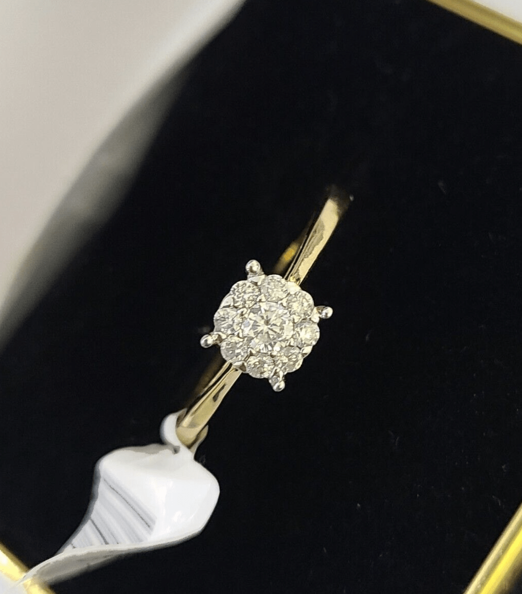 Real 10k Yellow Gold Diamond Ladies Ring Flower Shaped Women Engagement Casual - GoldenlinQ