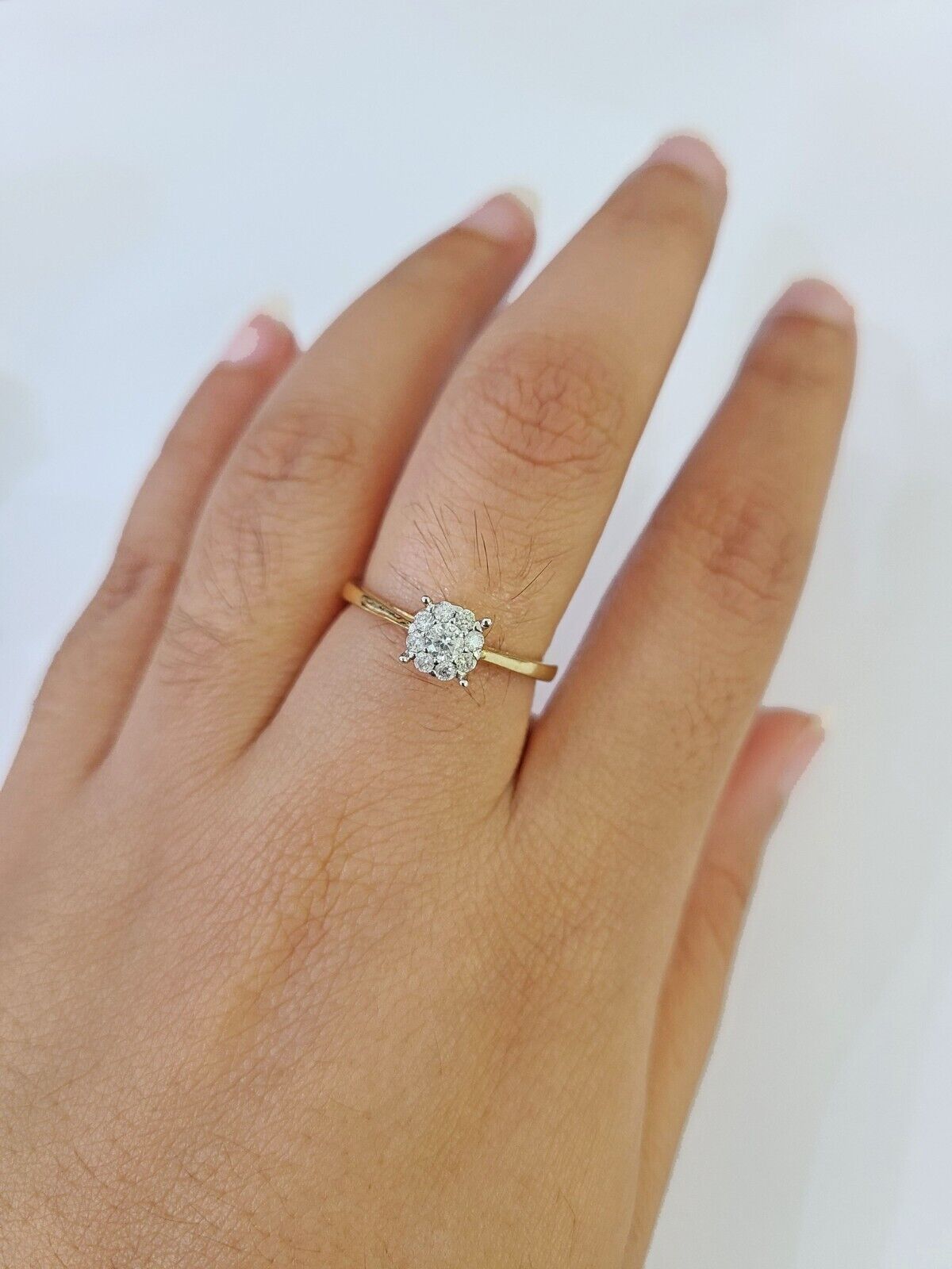 Real 10k Yellow Gold Diamond Ladies Ring Flower Shaped Women Engagement Casual - GoldenlinQ