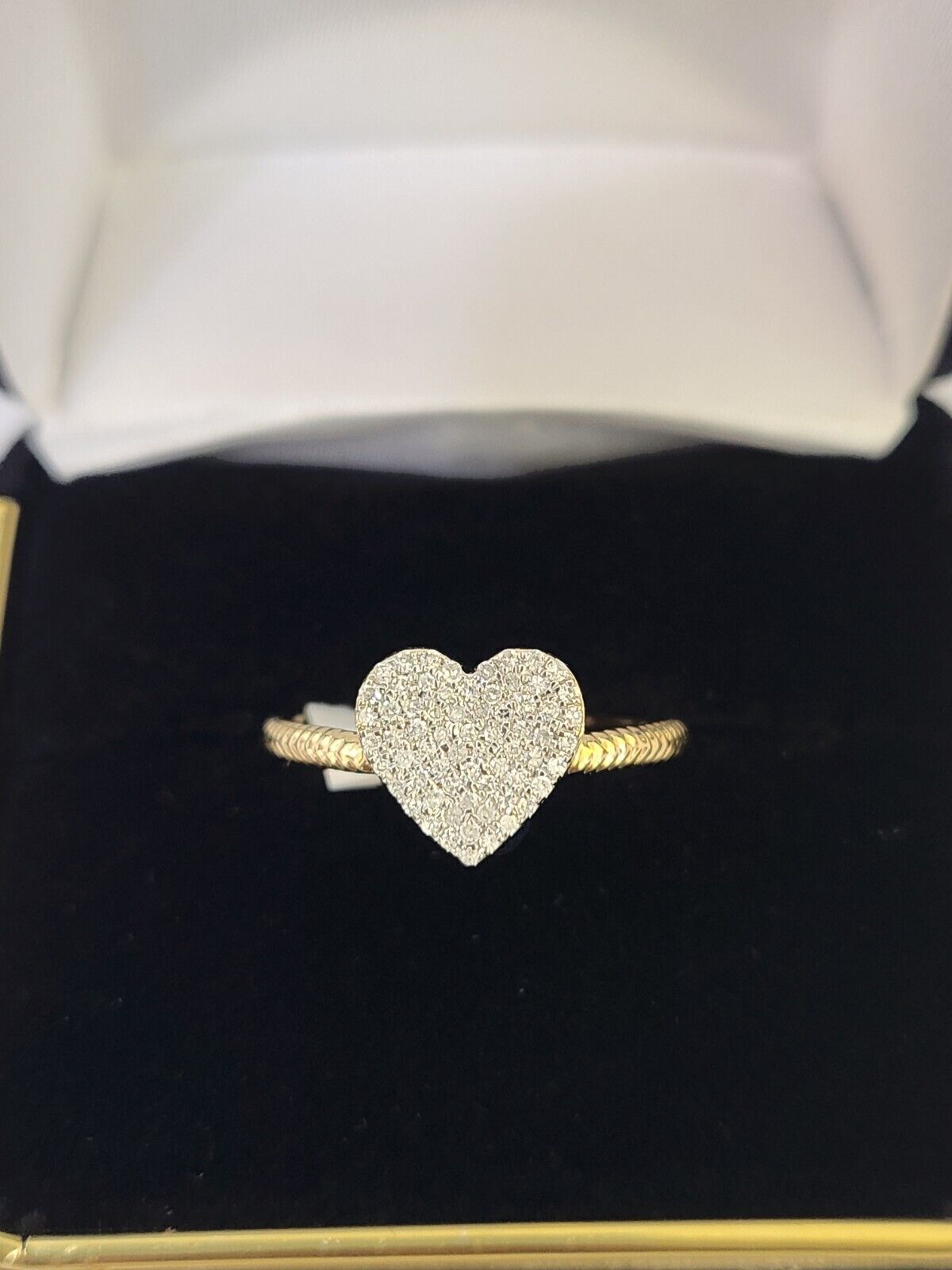 Real 10k Yellow Gold Diamond Ladies Ring Heart Shaped Women Engagement Wedding - GoldenlinQ