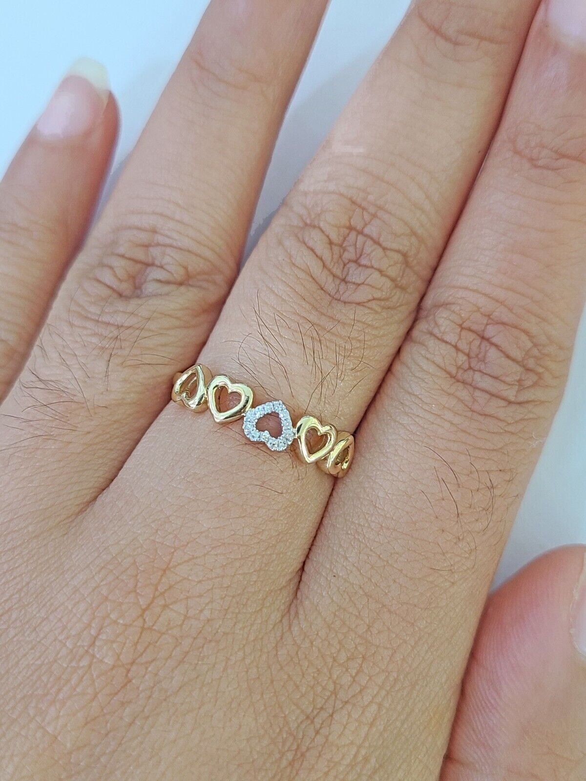 Real 10k Yellow Gold Diamond Ladies Ring Heart Shaped Women Engagement Wedding - GoldenlinQ