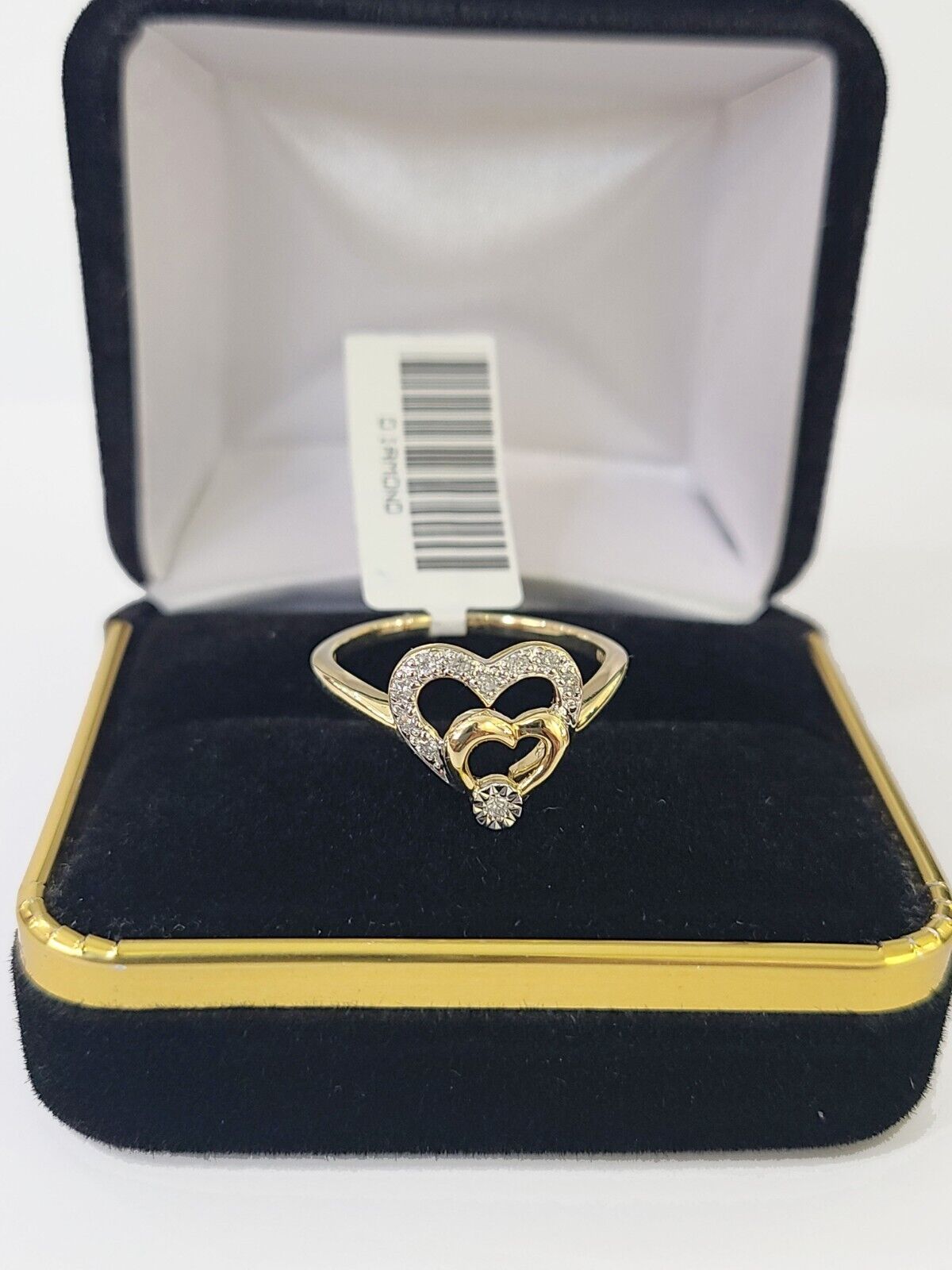 REAL 10k Yellow Gold Diamond Ladies Ring Hearts Women Engagement Wedding - GoldenlinQ