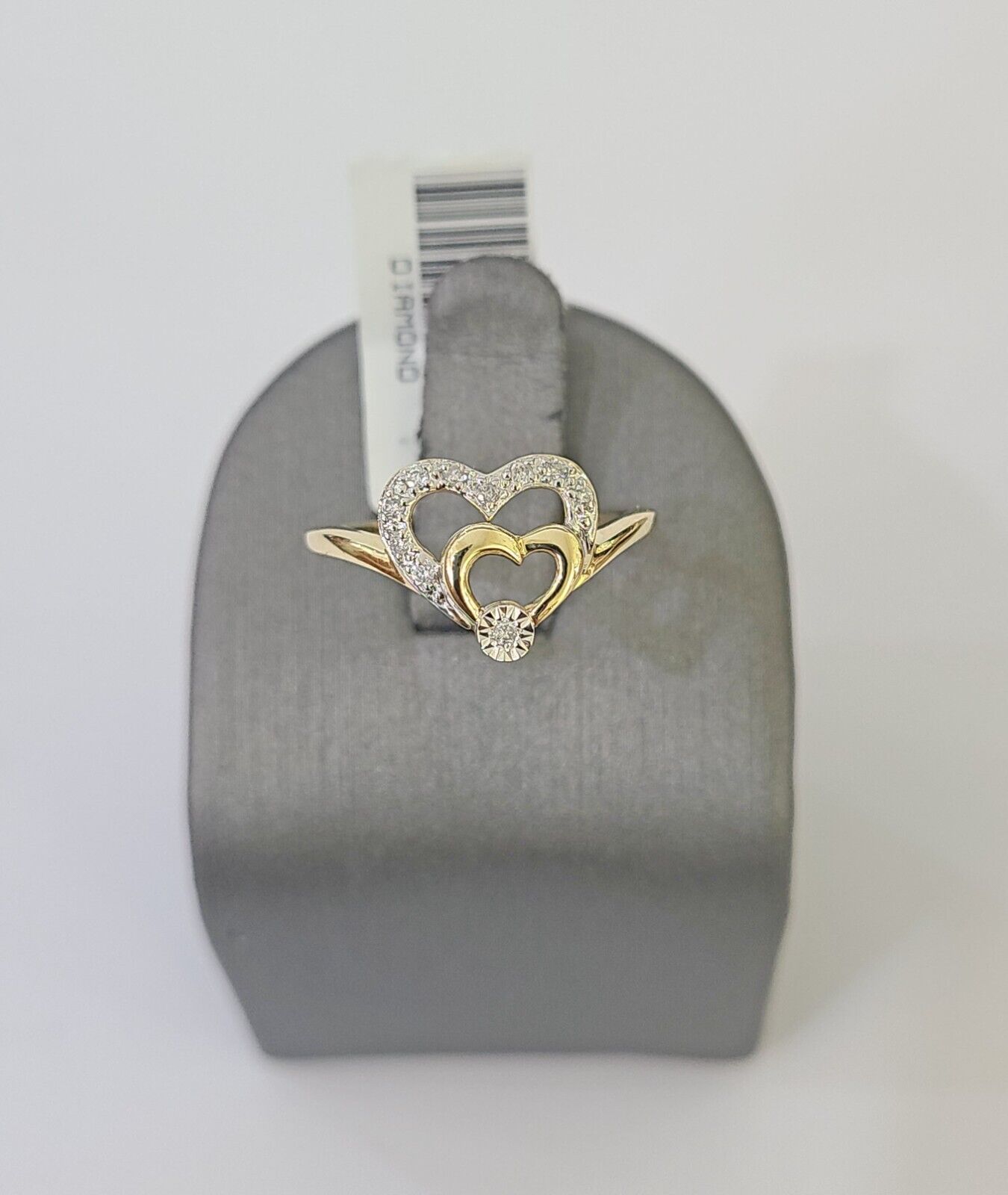 REAL 10k Yellow Gold Diamond Ladies Ring Hearts Women Engagement Wedding - GoldenlinQ