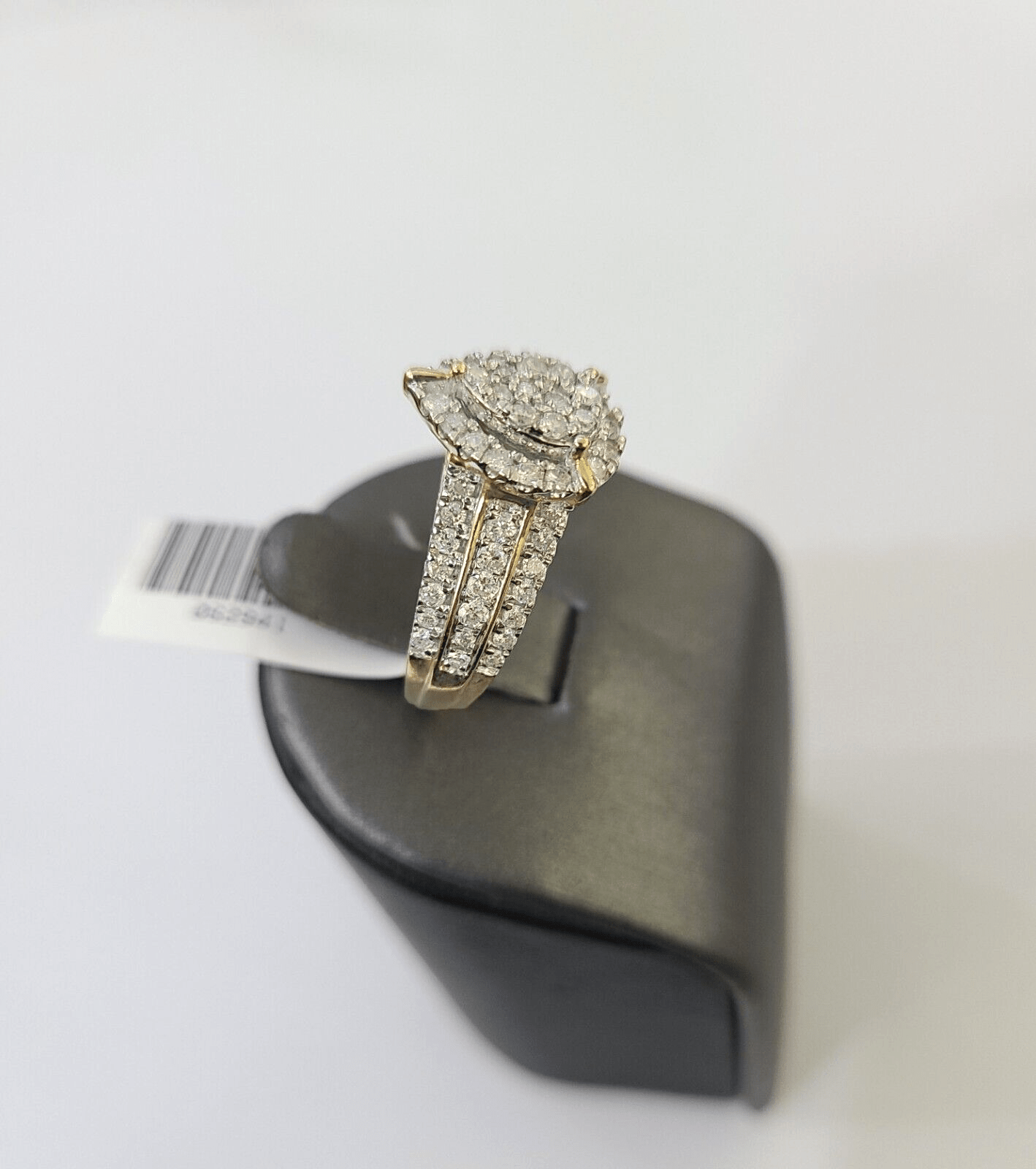 Real 10k Yellow Gold Diamond Ladies Ring pear Shape Women Engagement Wedding - GoldenlinQ