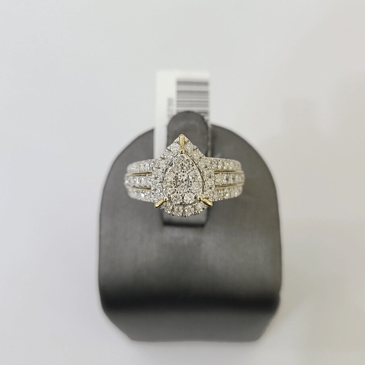 Real 10k Yellow Gold Diamond Ladies Ring pear Shape Women Engagement Wedding - GoldenlinQ