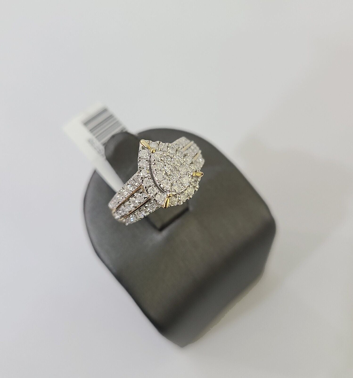 Real 10k Yellow Gold Diamond Ladies Ring pear Shape Women Engagement Wedding - GoldenlinQ