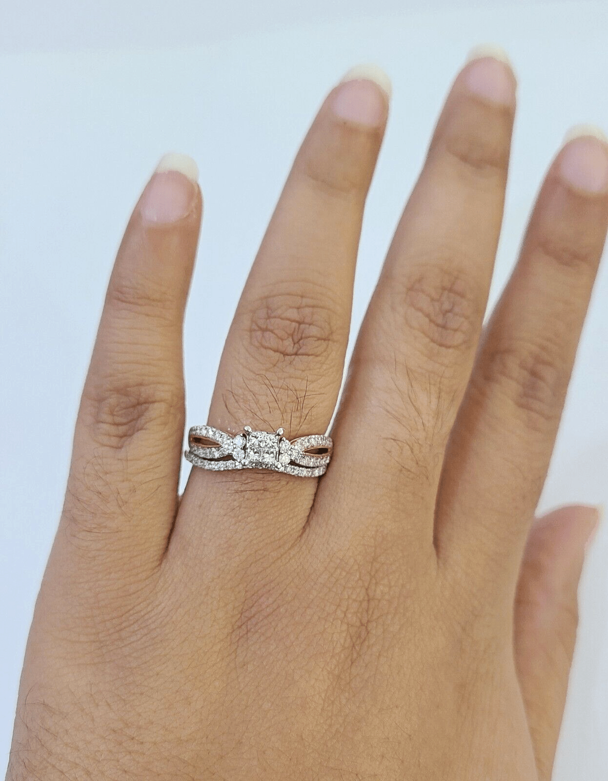 Real 10k Yellow Gold Diamond Ladies Ring SET Women Engagement Wedding - GoldenlinQ