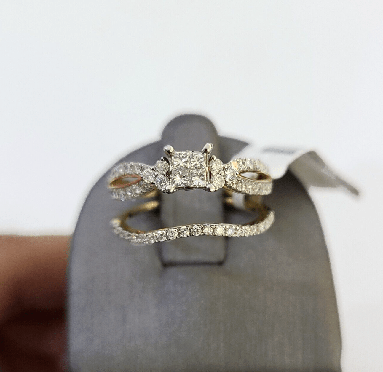 Real 10k Yellow Gold Diamond Ladies Ring SET Women Engagement Wedding - GoldenlinQ