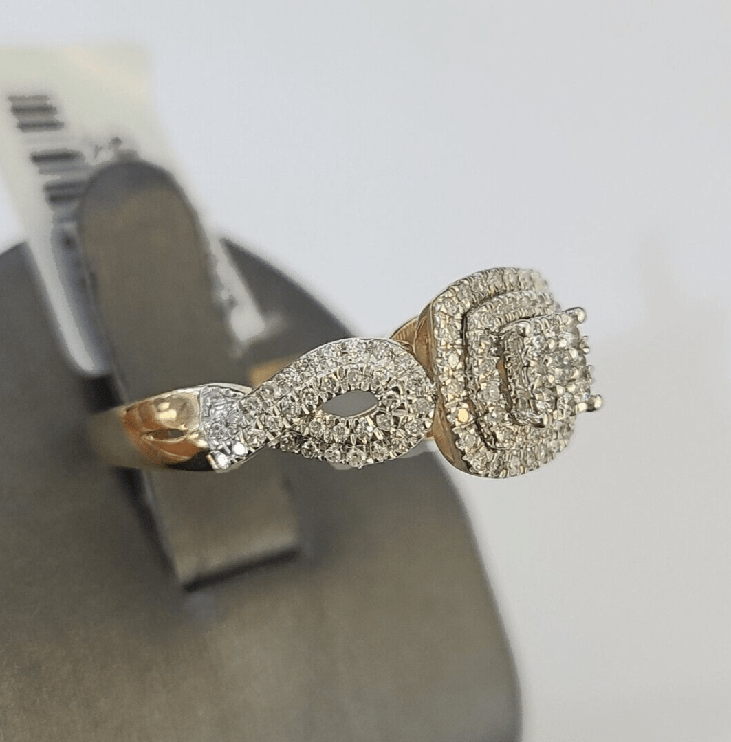 Real 10k Yellow Gold Diamond Ladies Ring Women Casual Engagement Wedding - GoldenlinQ