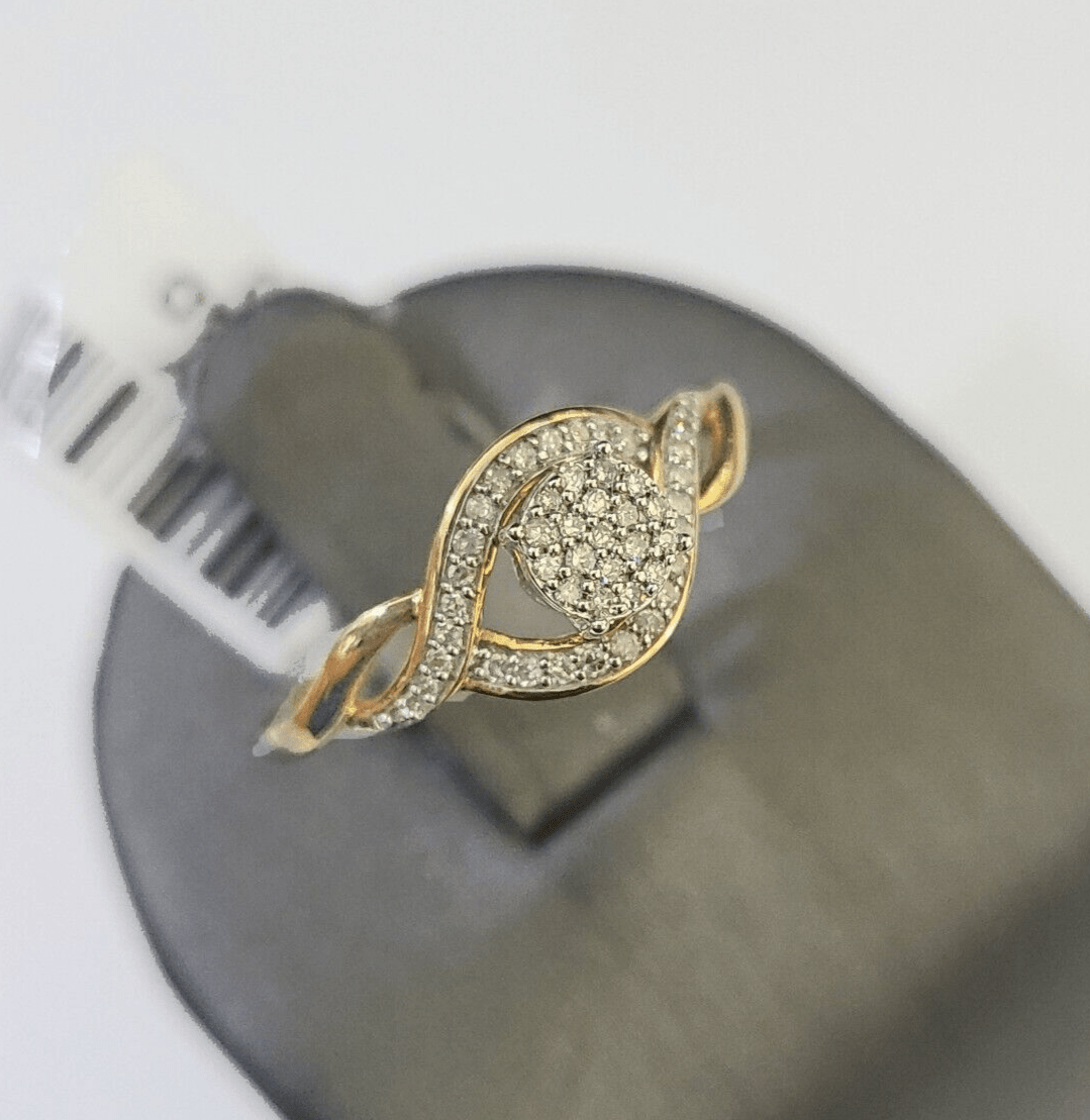 Real 10k Yellow Gold Diamond Ladies Ring Women Casual Engagement Wedding - GoldenlinQ