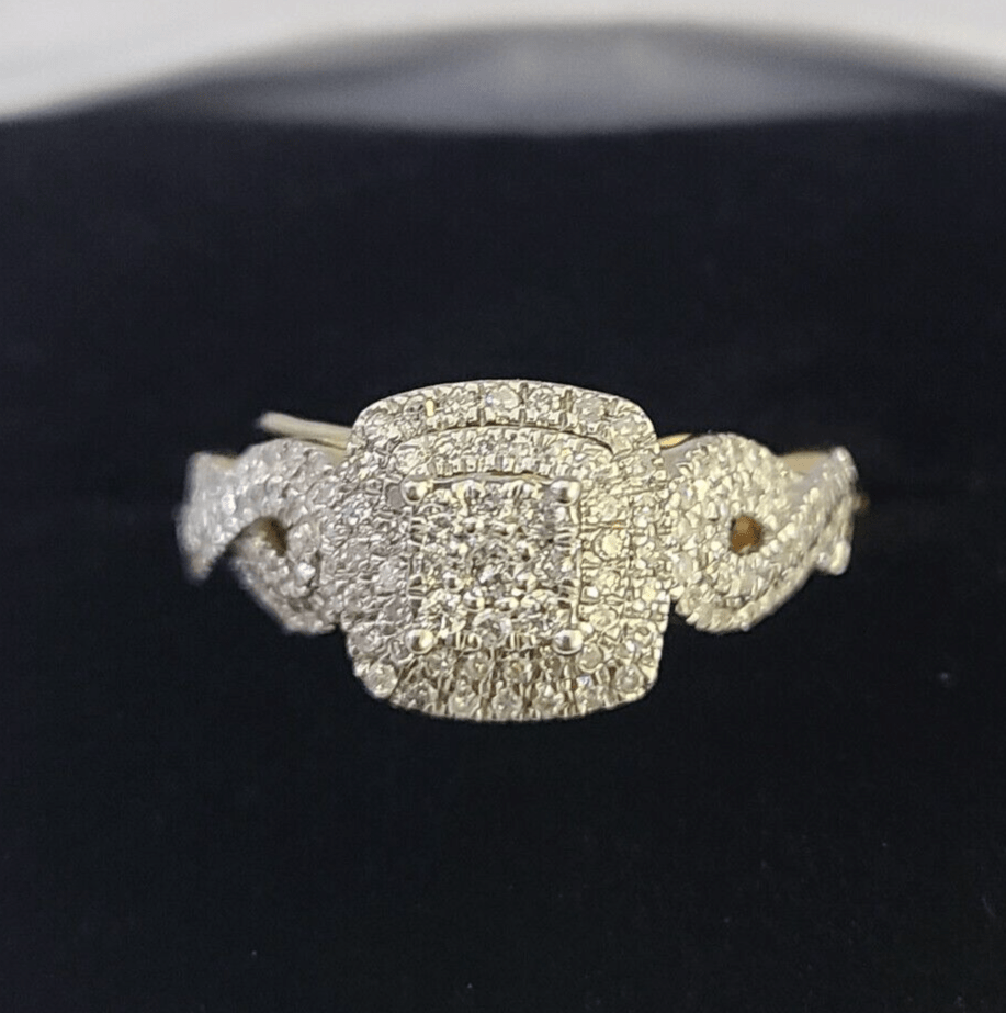 Real 10k Yellow Gold Diamond Ladies Ring Women Casual Engagement Wedding - GoldenlinQ