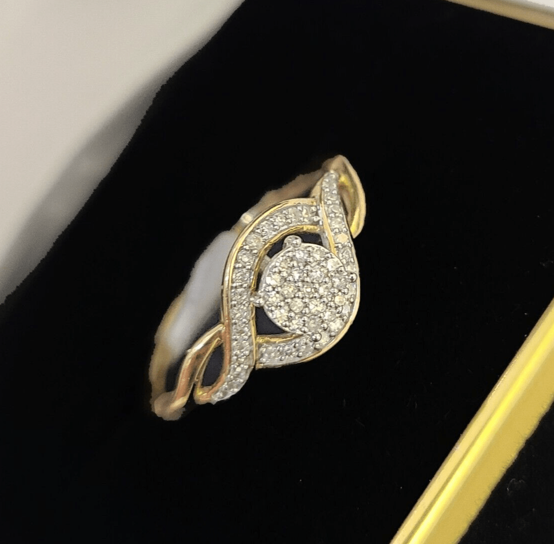 Real 10k Yellow Gold Diamond Ladies Ring Women Casual Engagement Wedding - GoldenlinQ