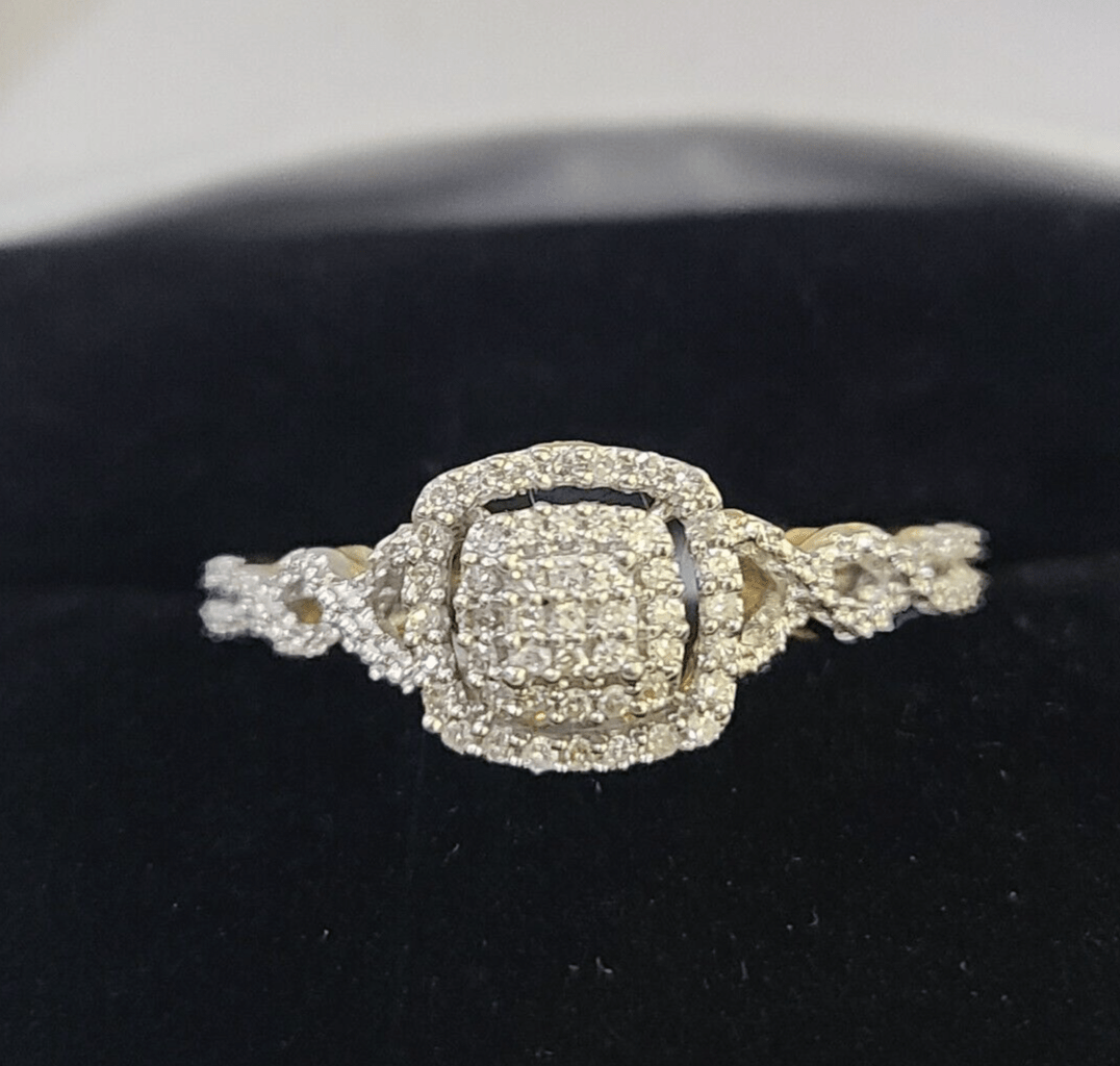 Real 10k Yellow Gold Diamond Ladies Ring Women Casual Engagement Wedding - GoldenlinQ