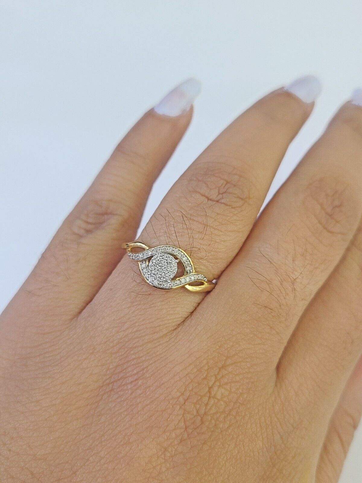 Real 10k Yellow Gold Diamond Ladies Ring Women Casual Engagement Wedding - GoldenlinQ