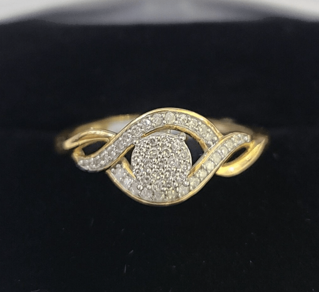 Real 10k Yellow Gold Diamond Ladies Ring Women Casual Engagement Wedding - GoldenlinQ