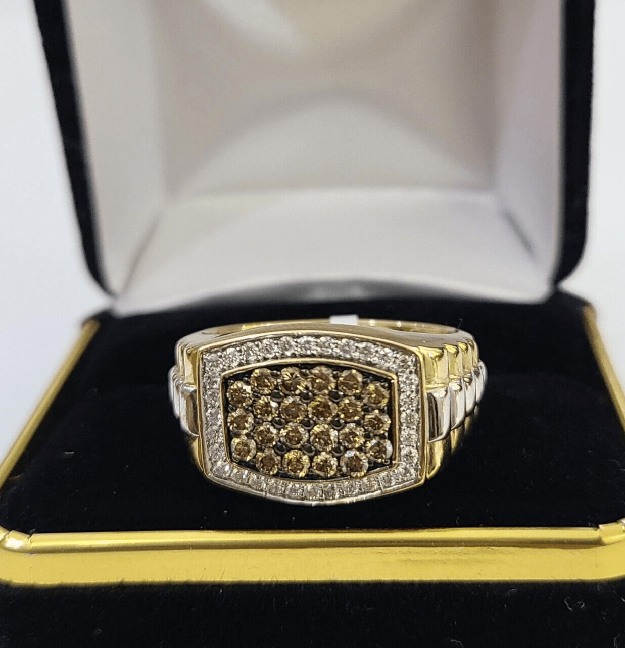 Real 10k Yellow Gold Diamond Mens Ring Band Wedding Casual Genuine Natural - GoldenlinQ