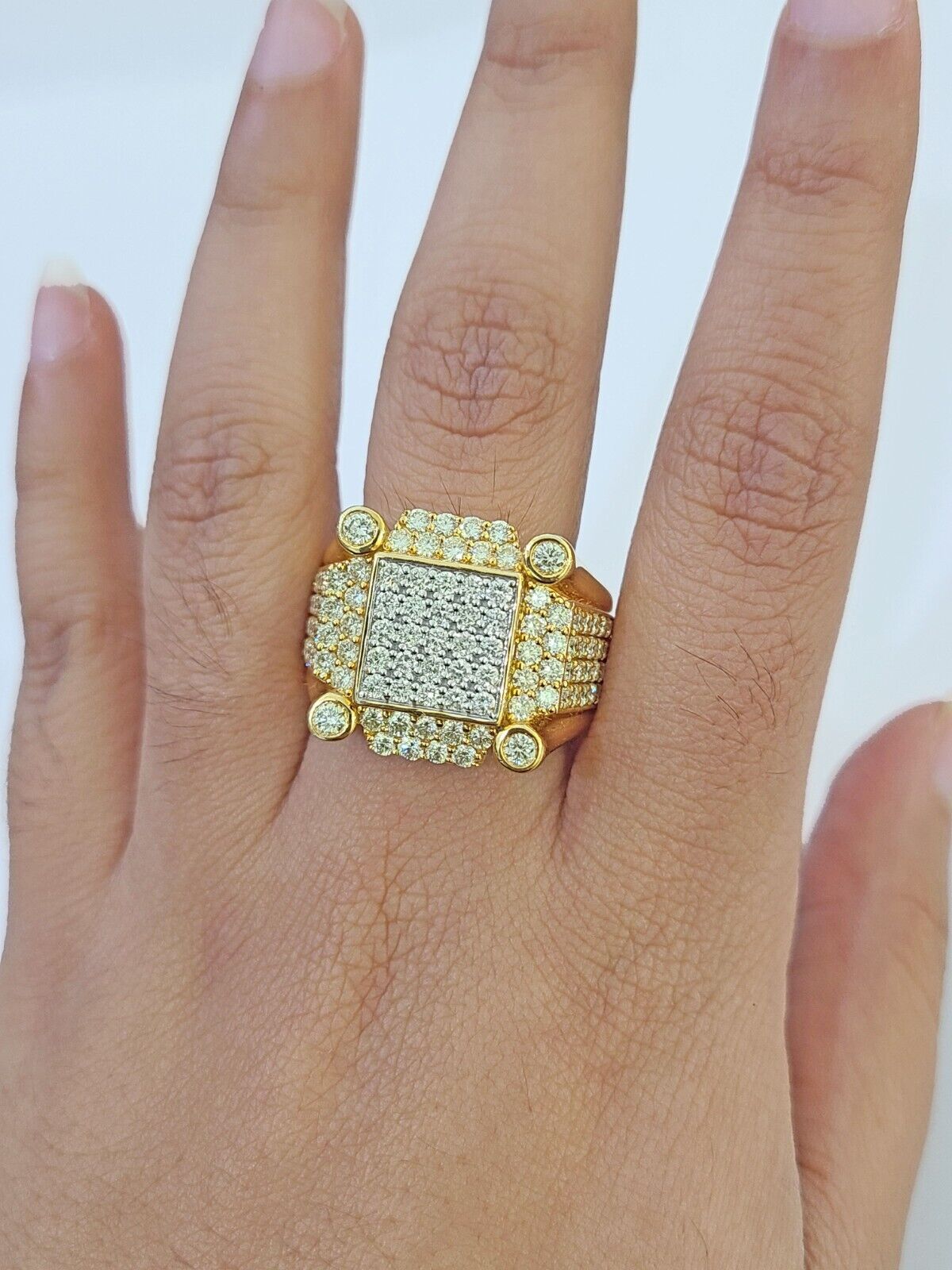 Real 10k Yellow Gold Diamond Mens Ring Band Wedding Casual Genuine Natural - GoldenlinQ