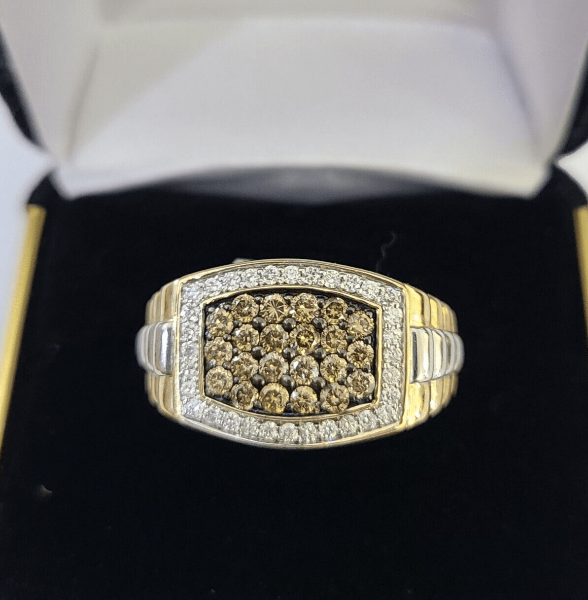 Real 10k Yellow Gold Diamond Mens Ring Band Wedding Casual Genuine Natural - GoldenlinQ